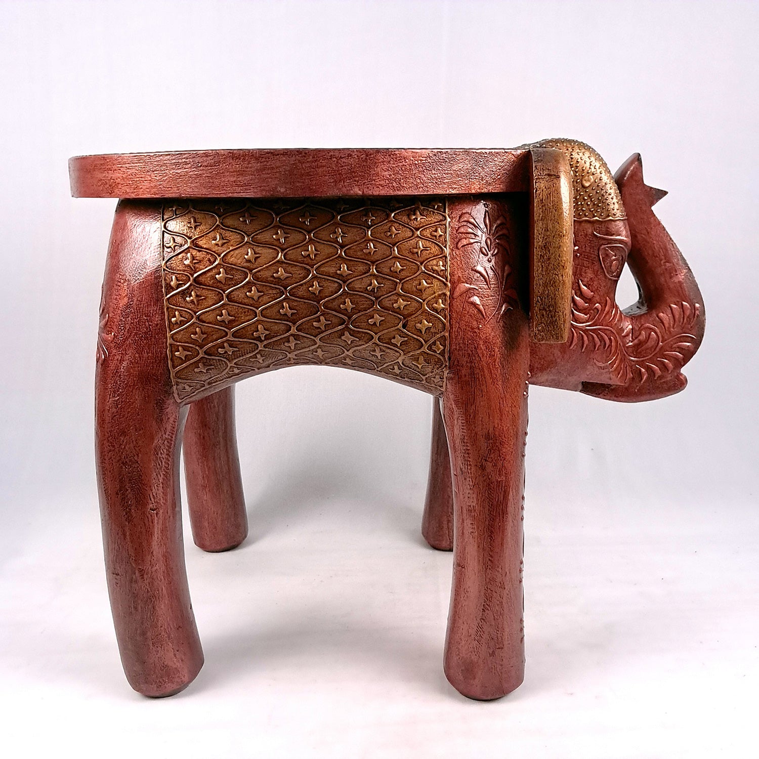 Wooden Elephant Stool | Side Table | Decorative Rajasthani Hand Painted Hathi Stool- for Home Decor, Corners, Sofa Side Stool, Office & Gifts - Apkamart #Color_Copper