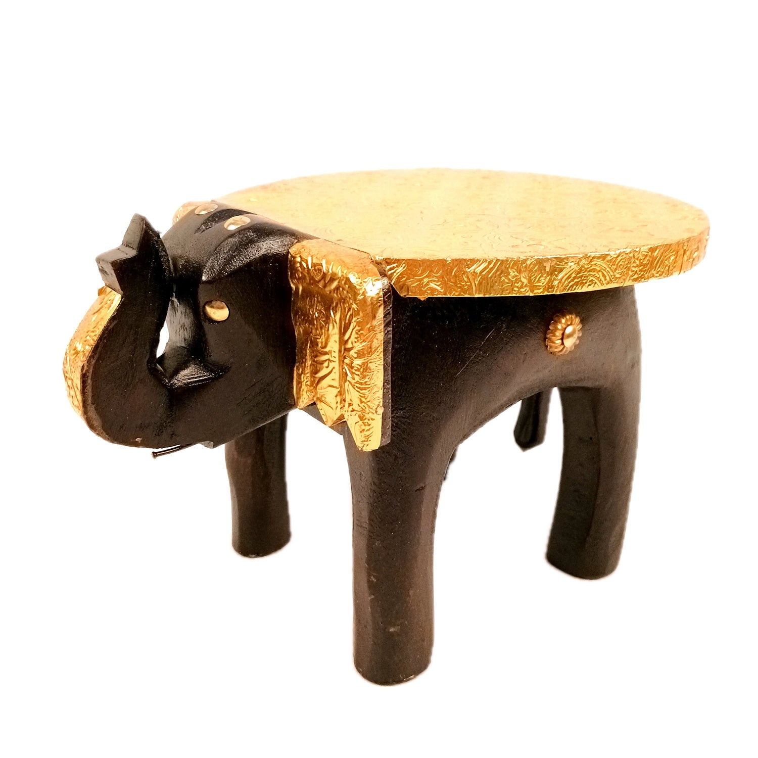 Elephant Showpiece - Stool Design | Brass Elephant Table Showpiece - for Placing Small Pots & Tea Lights - for Home, Living Room Decor & Gifts - apkamart