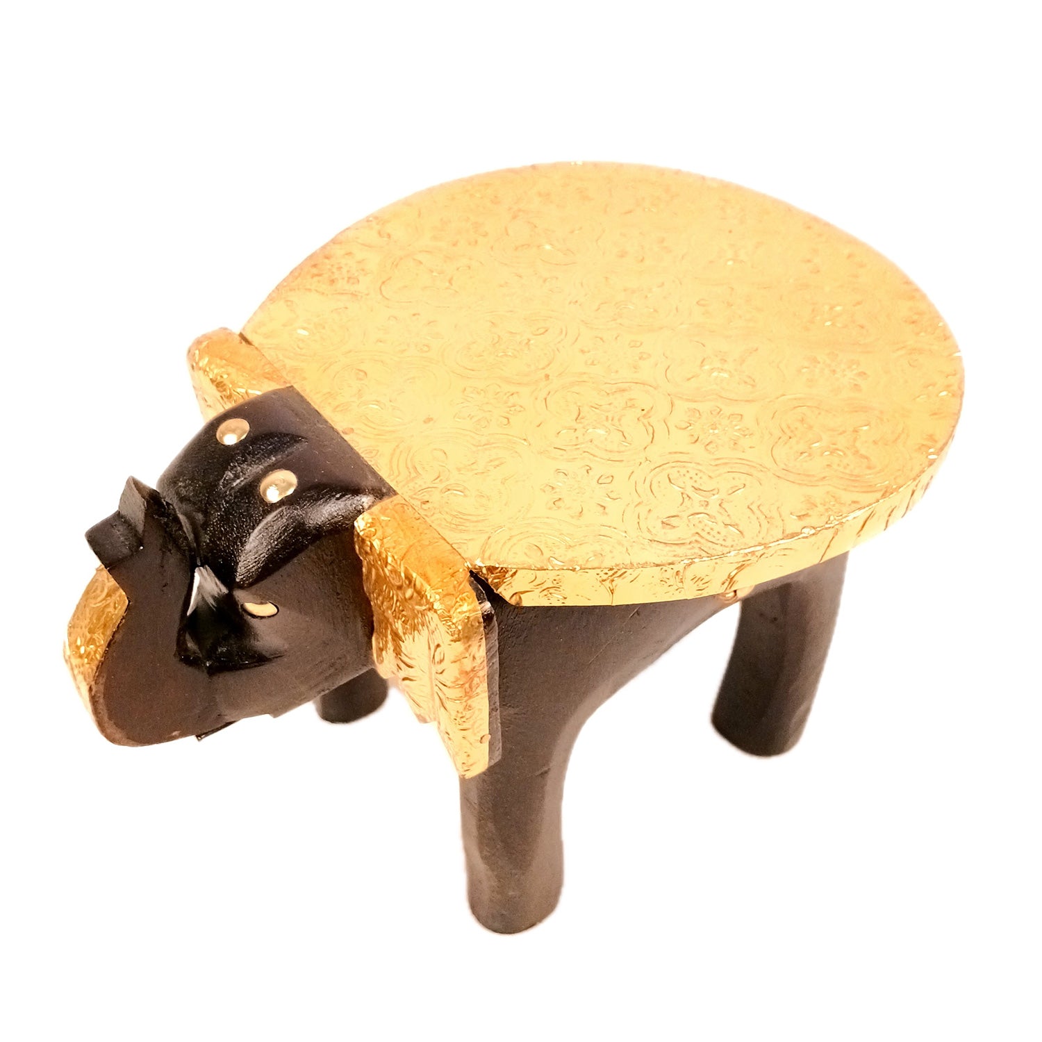 Elephant Showpiece - Stool Design | Brass Elephant Table Showpiece - for Placing Small Pots & Tea Lights - for Home, Living Room Decor & Gifts - apkamart