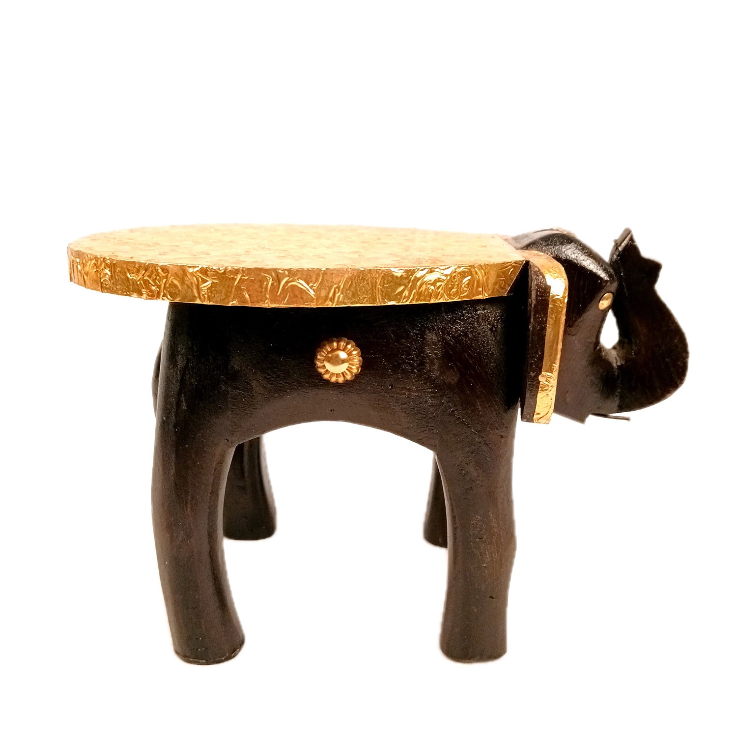 Elephant Showpiece - Stool Design | Brass Elephant Table Showpiece - for Placing Small Pots & Tea Lights - for Home, Living Room Decor & Gifts - apkamart