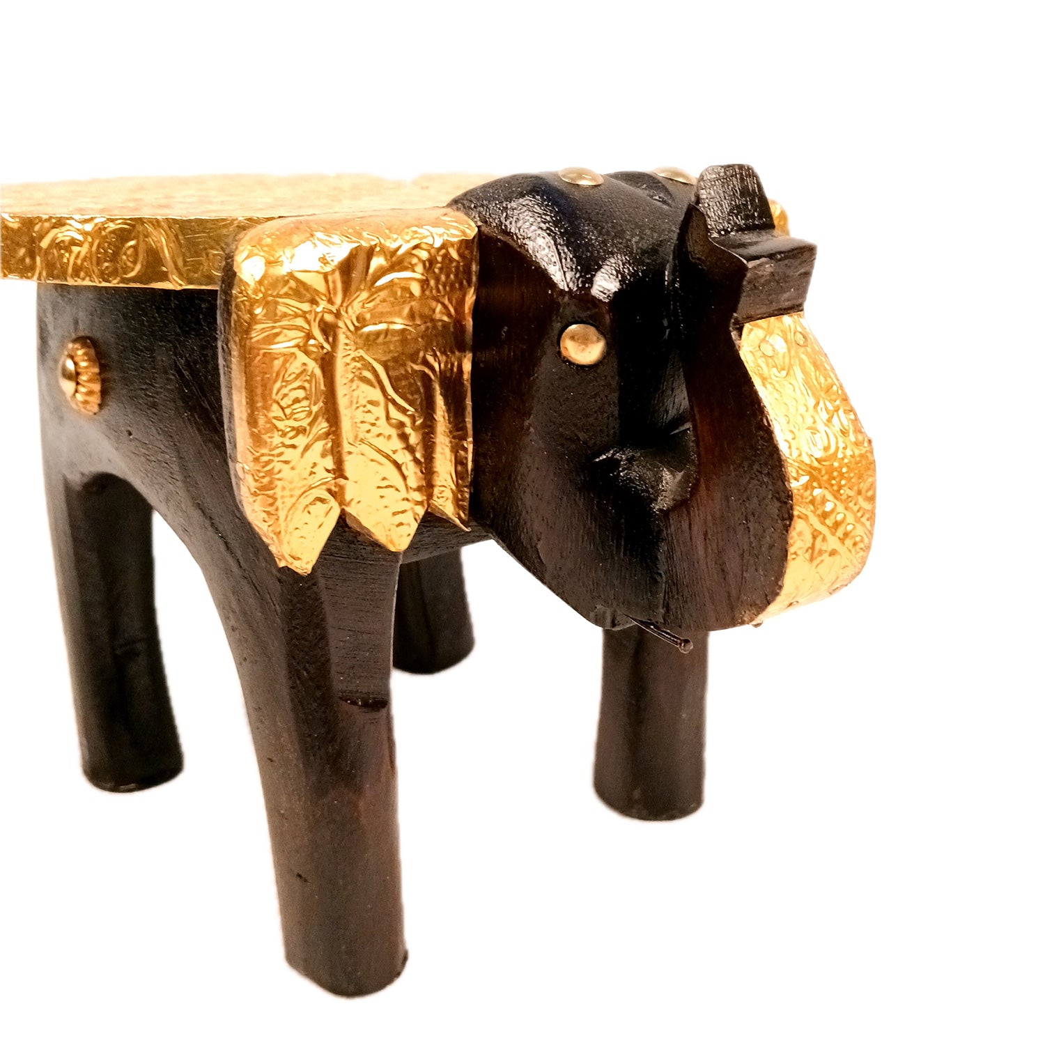 Elephant Showpiece - Stool Design | Brass Elephant Table Showpiece - for Placing Small Pots & Tea Lights - for Home, Living Room Decor & Gifts - apkamart