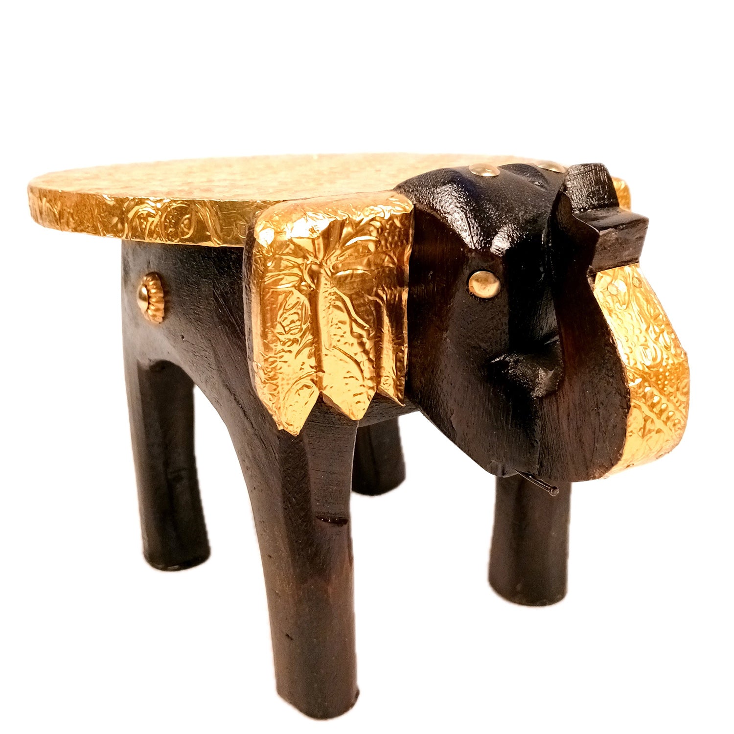 Elephant Showpiece - Stool Design | Brass Elephant Table Showpiece - for Placing Small Pots & Tea Lights - for Home, Living Room Decor & Gifts - apkamart