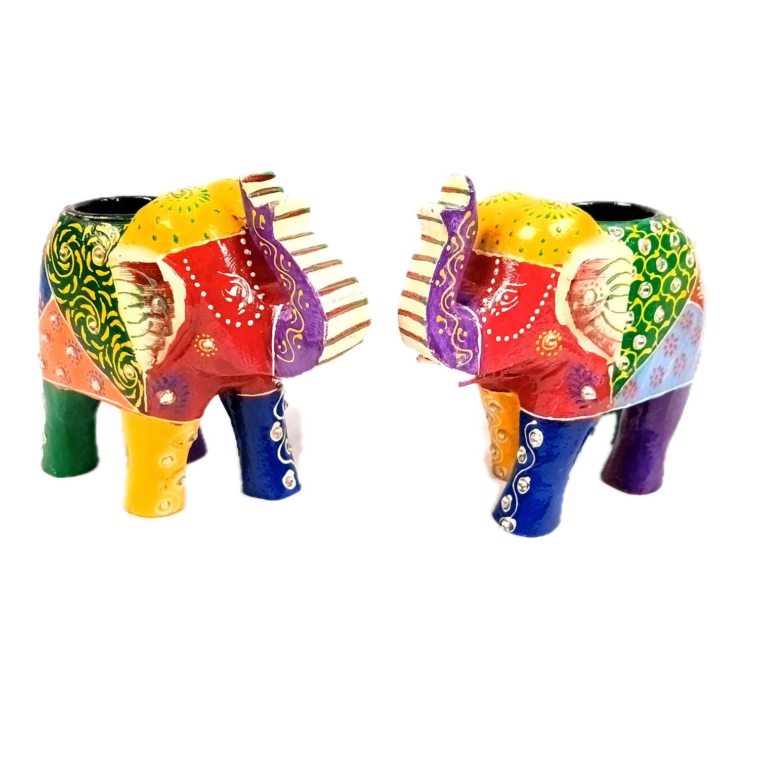 Elephant Tea Light Stand Showpiece | Decorative Candle Tealight Holder - For Home, Table, Living Room Decor | For Festival Decoration & Gifts - 6 Inch (Pack of 2) - Apkamart #Style_Set Of 2