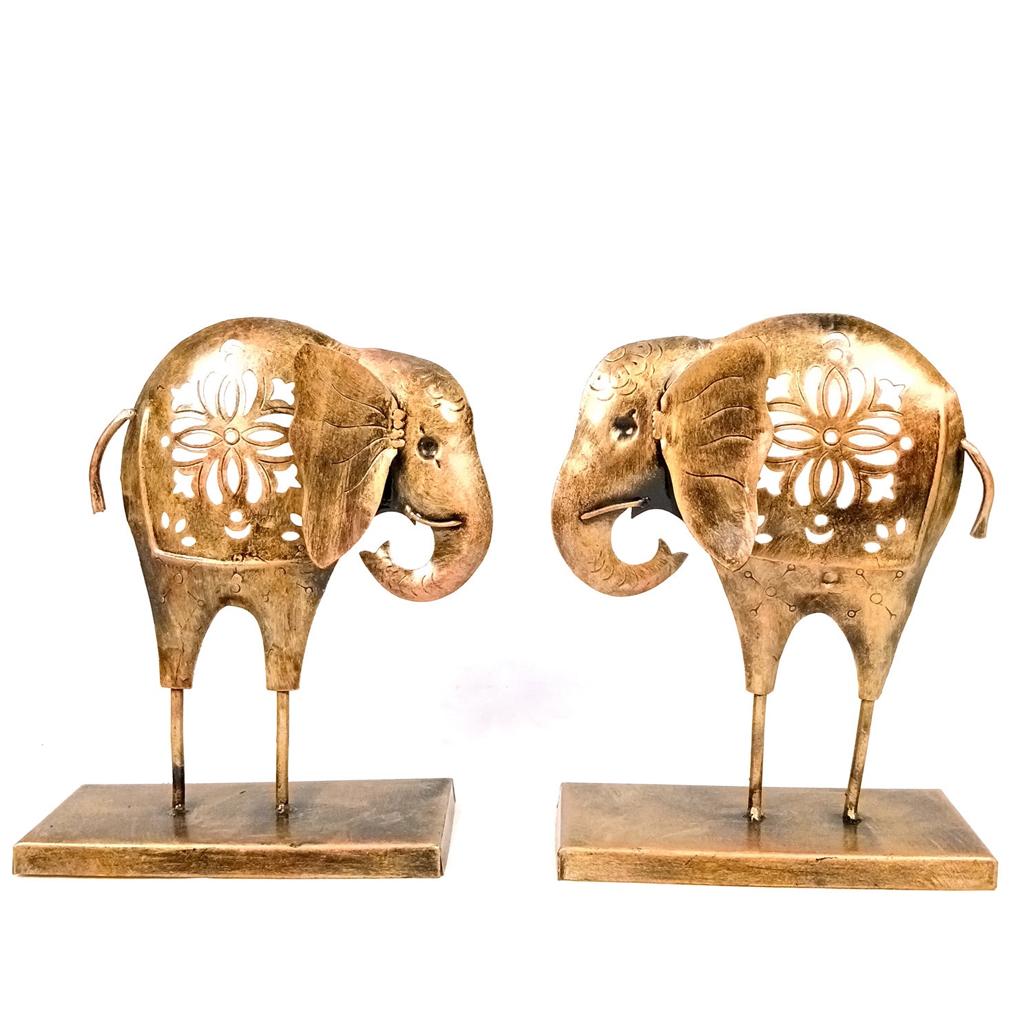 Elephant Tea Light Stand Showpiece | Decorative Candle Tealight Holder - for Home, Table, Living Room Decor | for Festival Decoration & Gifts - 9 Inch (Pack of 2) - Apkamart