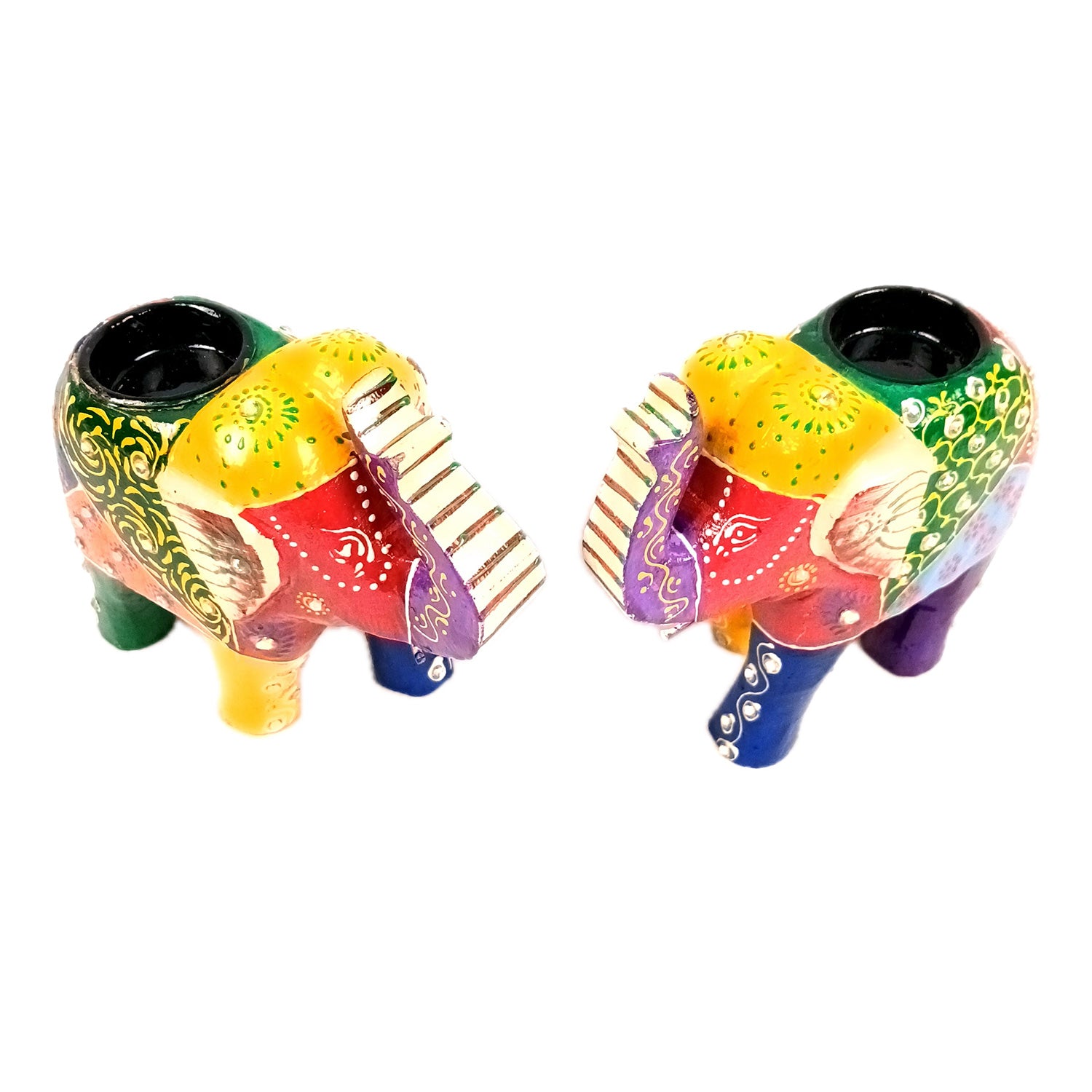 Elephant Tea Light Stand Showpiece | Decorative Candle Tealight Holder - For Home, Table, Living Room Decor | For Festival Decoration & Gifts - 6 Inch (Pack of 2) - Apkamart #Style_Set Of 2