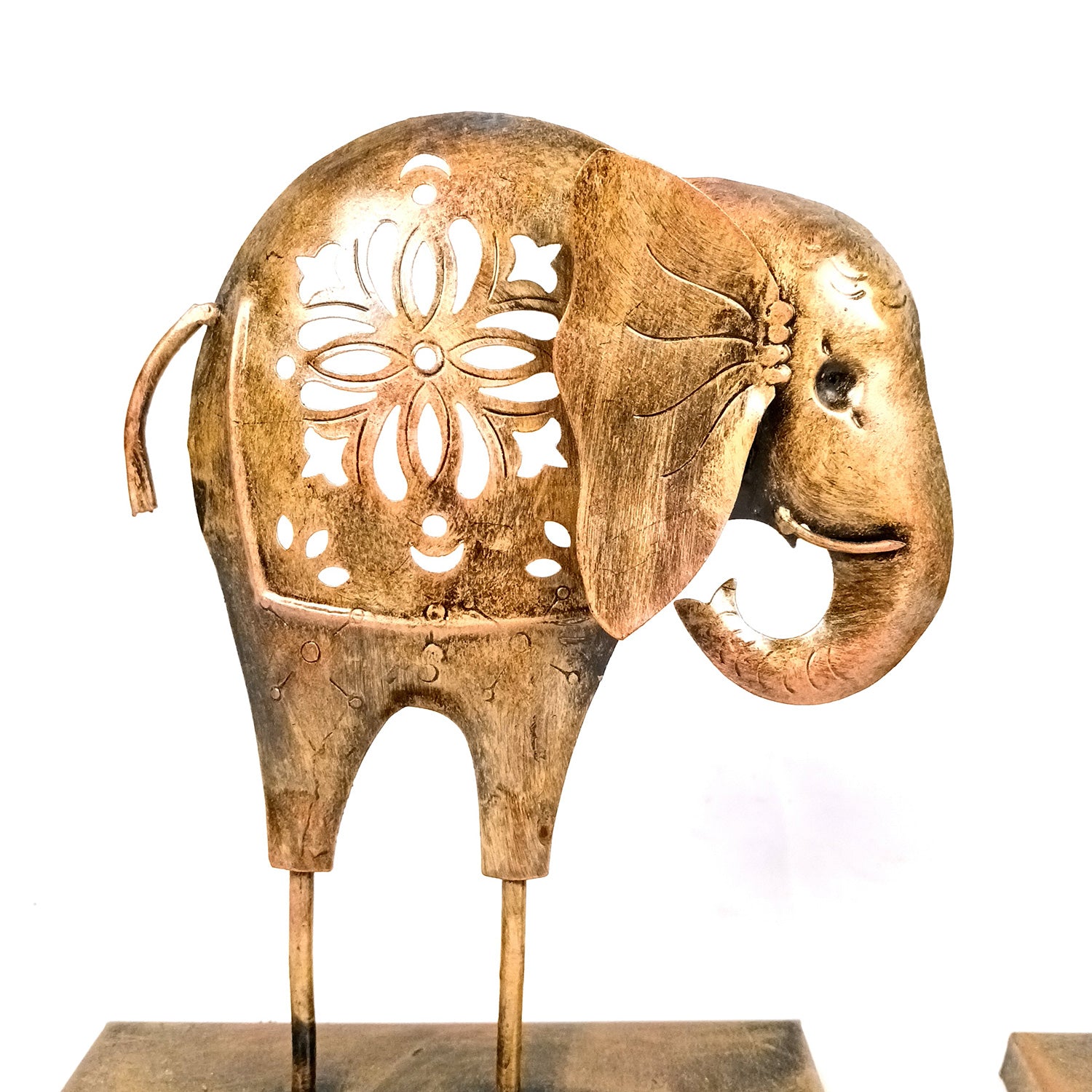 Elephant Tea Light Stand Showpiece | Decorative Candle Tealight Holder - for Home, Table, Living Room Decor | for Festival Decoration & Gifts - 9 Inch (Pack of 2) - Apkamart