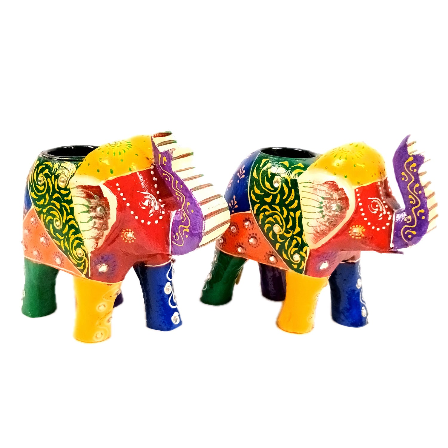 Elephant Tea Light Stand Showpiece | Decorative Candle Tealight Holder - For Home, Table, Living Room Decor | For Festival Decoration & Gifts - 6 Inch (Pack of 2) - Apkamart #Style_Set Of 2