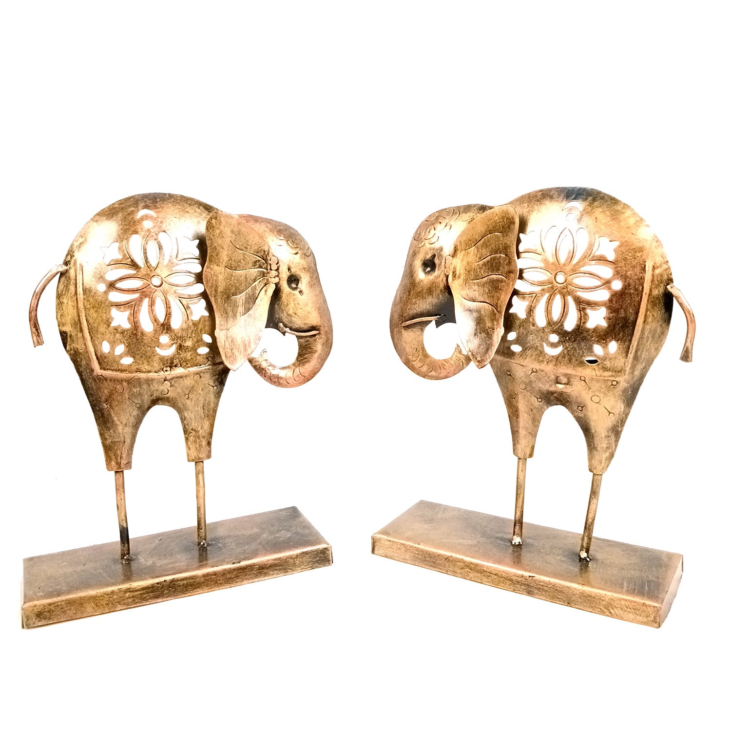 Elephant Tea Light Stand Showpiece | Decorative Candle Tealight Holder - for Home, Table, Living Room Decor | for Festival Decoration & Gifts - 9 Inch (Pack of 2) - Apkamart