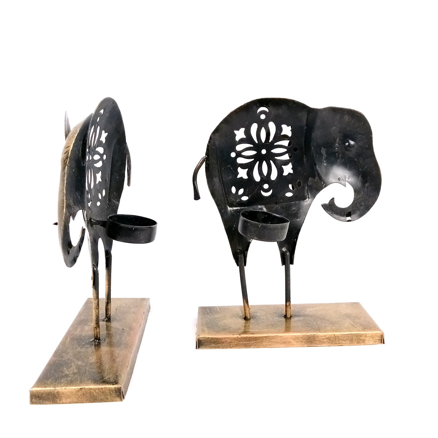 Elephant Tea Light Stand Showpiece | Decorative Candle Tealight Holder - for Home, Table, Living Room Decor | for Festival Decoration & Gifts - 9 Inch (Pack of 2) - Apkamart