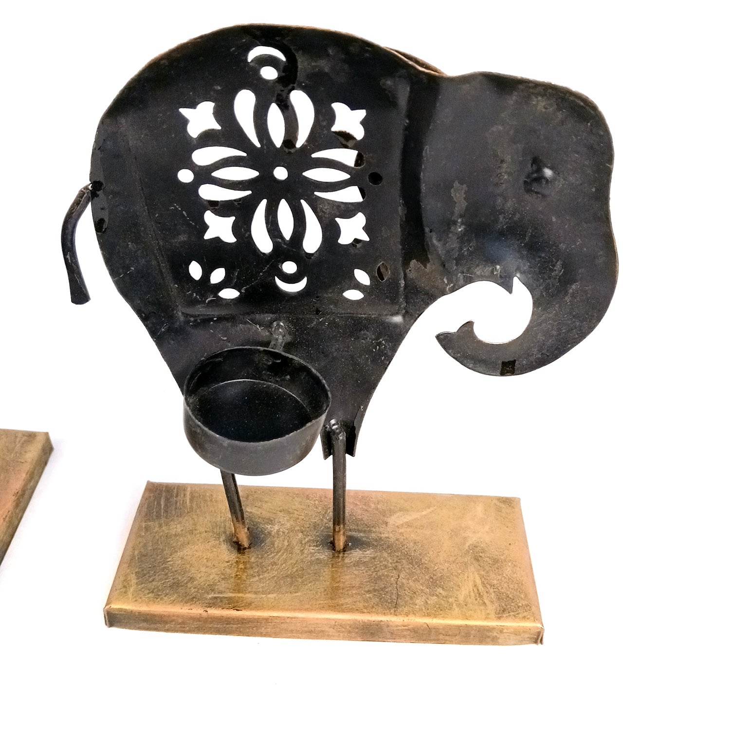 Elephant Tea Light Stand Showpiece | Decorative Candle Tealight Holder - for Home, Table, Living Room Decor | for Festival Decoration & Gifts - 9 Inch (Pack of 2) - Apkamart