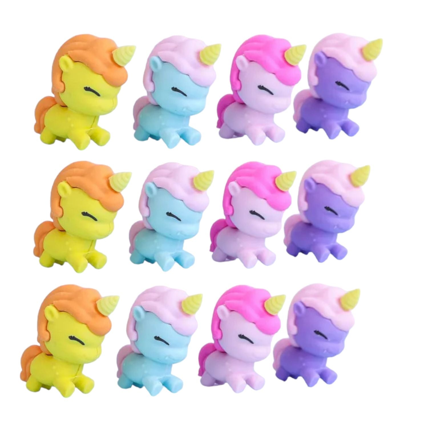 Colourful Unicorn Eraser Set - For Kids, Birthday Return Gift (Pack of 12)