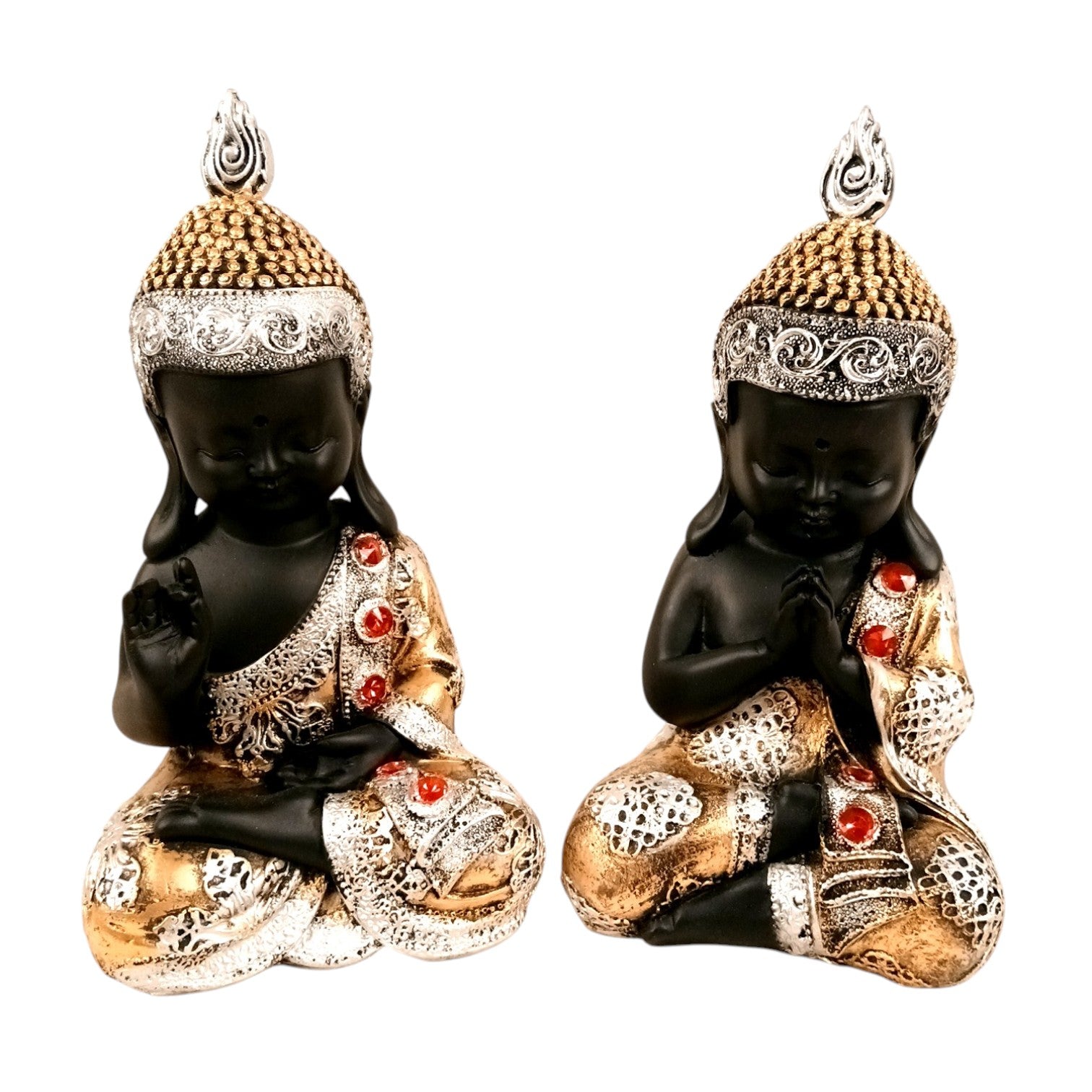 Buddha Statues | Lord Gautam Buddha Sitting Pose Idol Showpiece - For Living room, Home, Table, Shelf, Office Décor | Housewarming & Anniversary Gift - 10 Inch (Set Of 2) - Apkamart