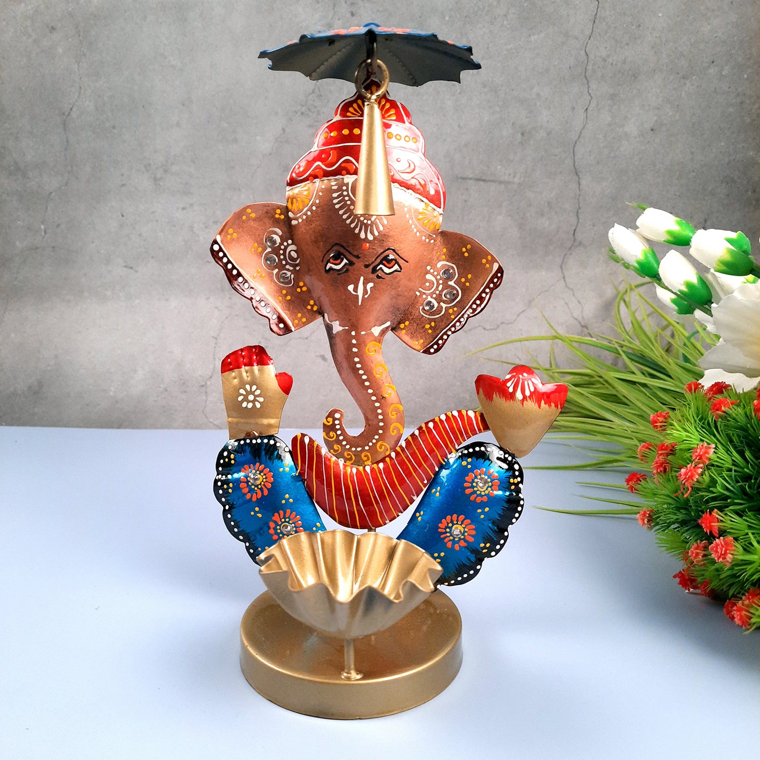 Candle TeaLight Holder - Ganesh Design | Tea Light Candle Stand - for Home, Table, Living Room Decor & Gifts - 11 Inch - apkamart