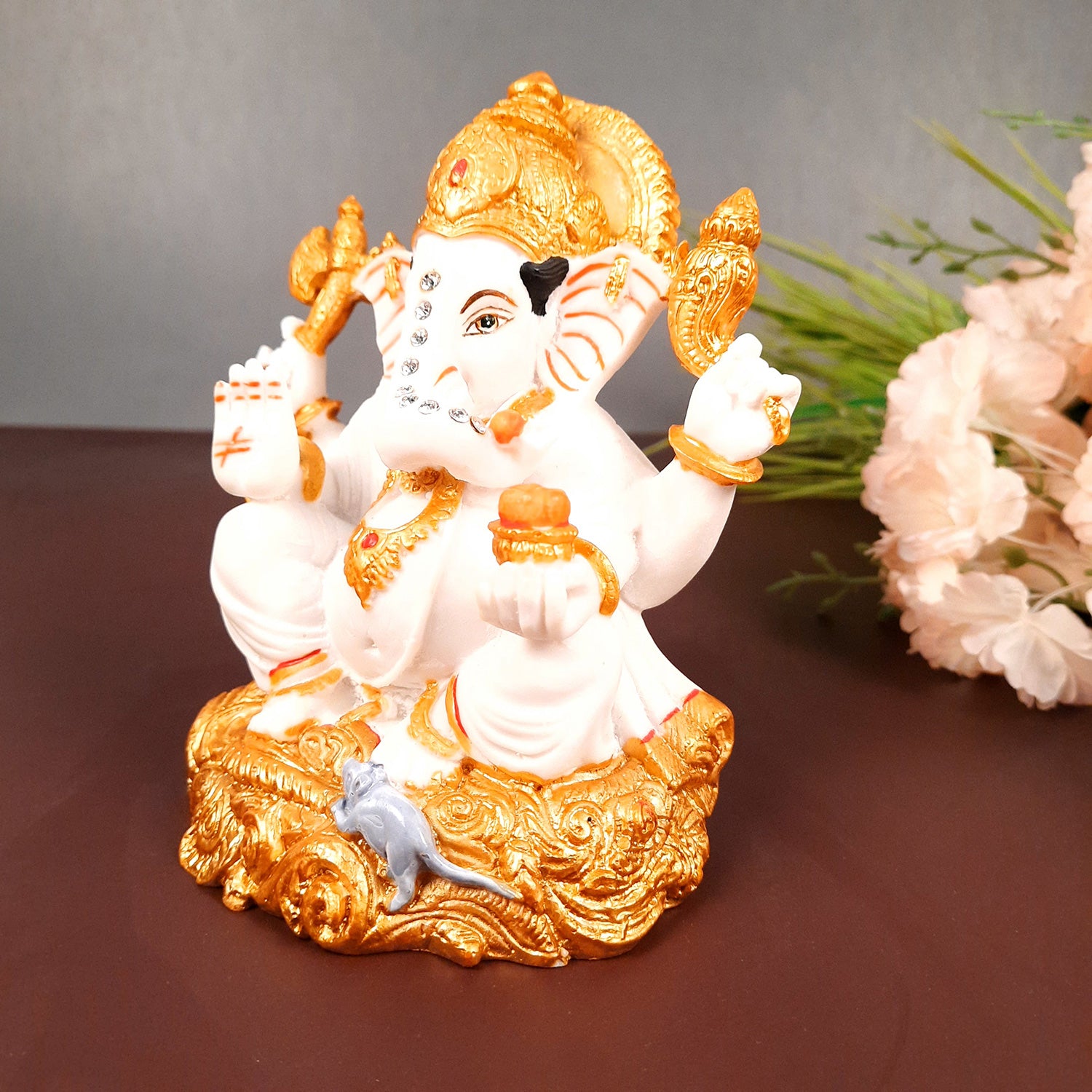 Ganesh Statue With Marble Look | Ganesha Murti With High-Quality Finish | Ganpati Idol - Puja, Home, Office Desk, Table Decor, Diwali Gift - 6 Inch - apkamart #Style_Design 2