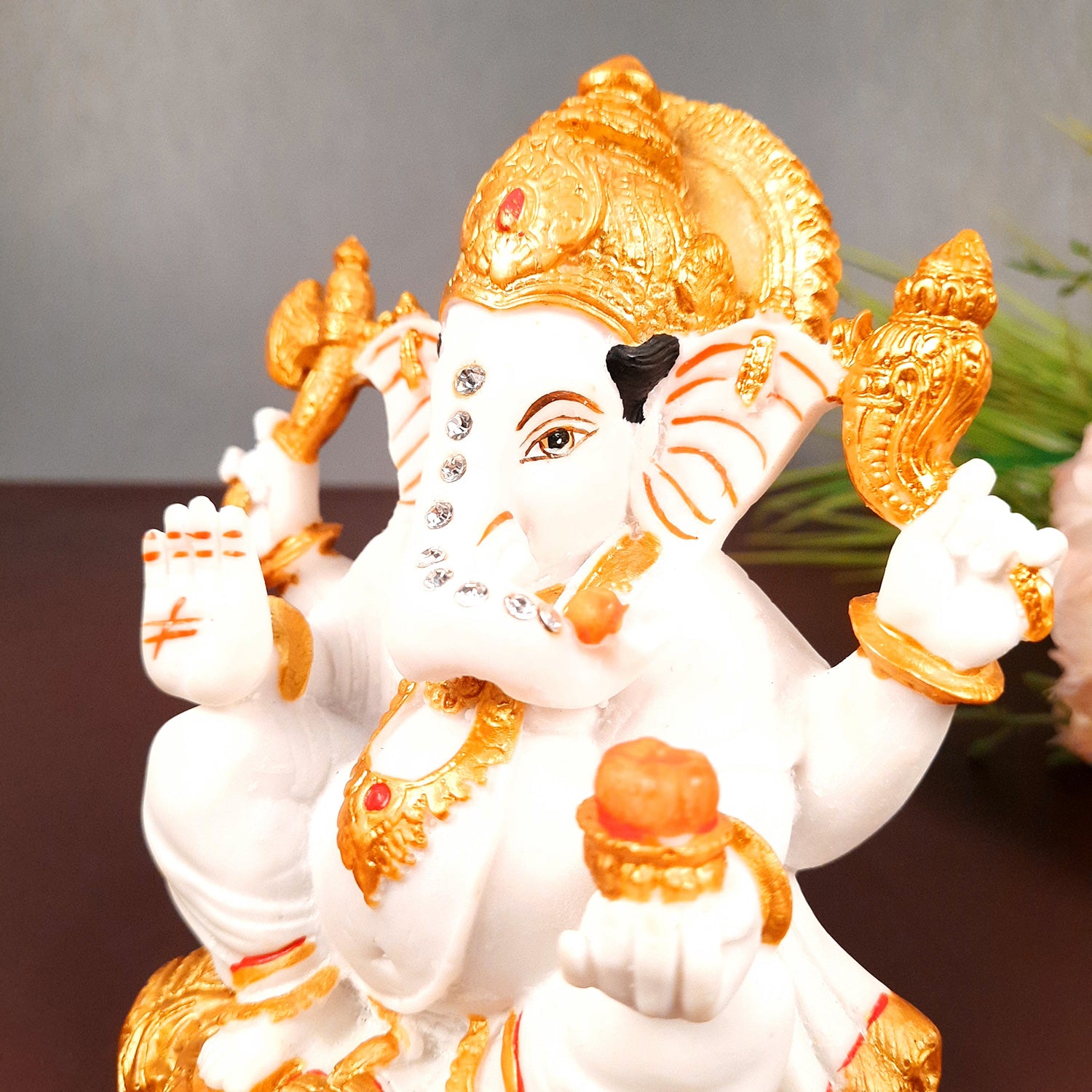 Ganesh Statue With Marble Look | Ganesha Murti With High-Quality Finish | Ganpati Idol - Puja, Home, Office Desk, Table Decor, Diwali Gift - 6 Inch - apkamart #Style_Design 2