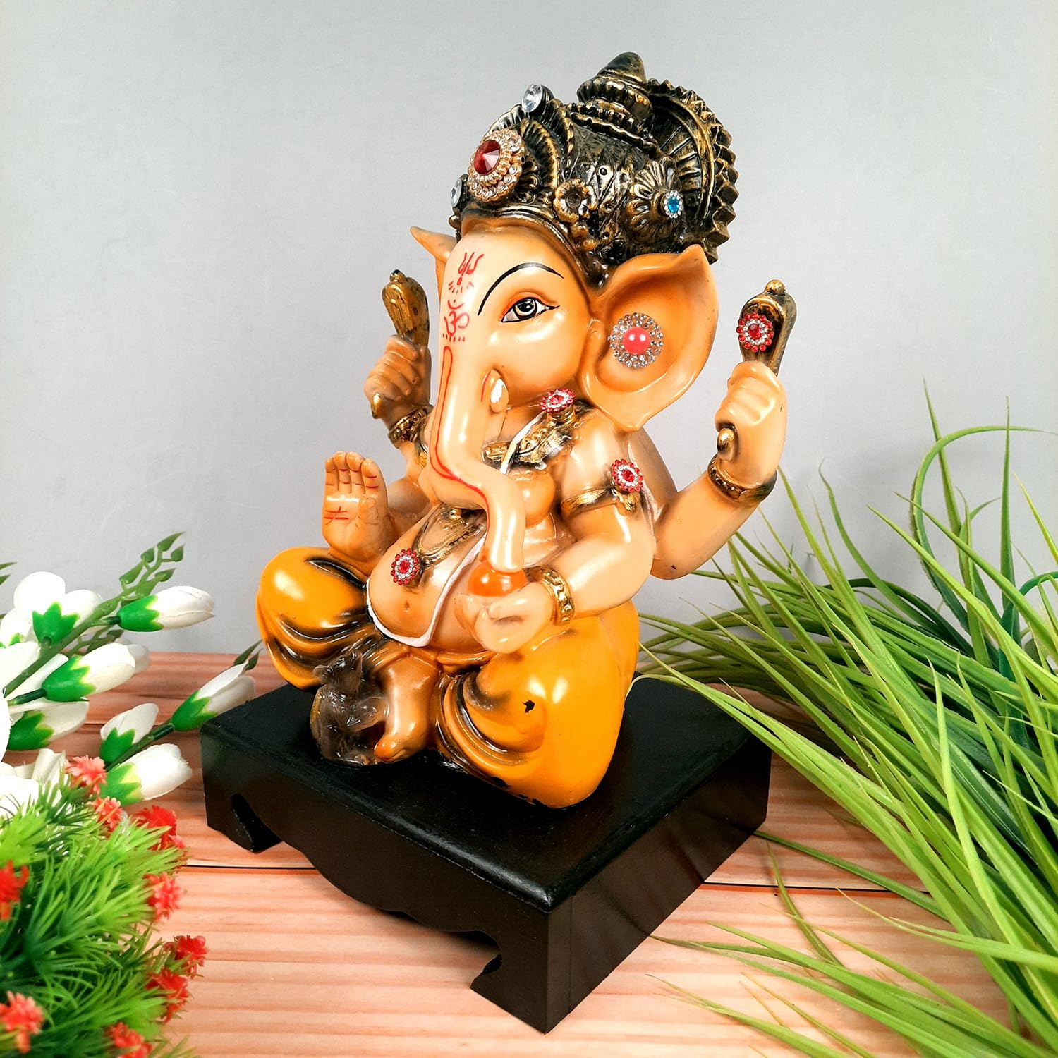 Ganesh Idol | Lord Ganesha Statue Murti - for Puja, Home & Entrance Living Room Decor & Gift - 12 Inch - apkamart #Color_Orange