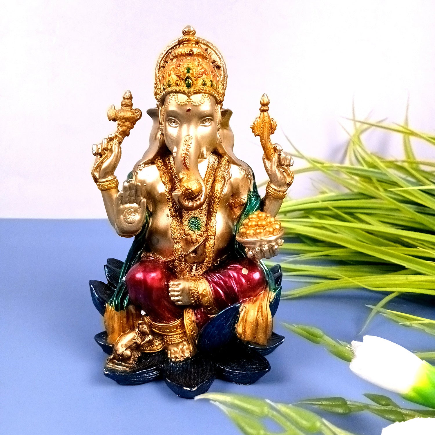 Ganesh Statue | Lord Ganesha Idol | Ganpati Murti - for Home, Puja, Living Room, Entrance, Office Desk, Table Decor, Diwali & Gifts - 7 Inch (Marble Dust, Golden) - Apkamart