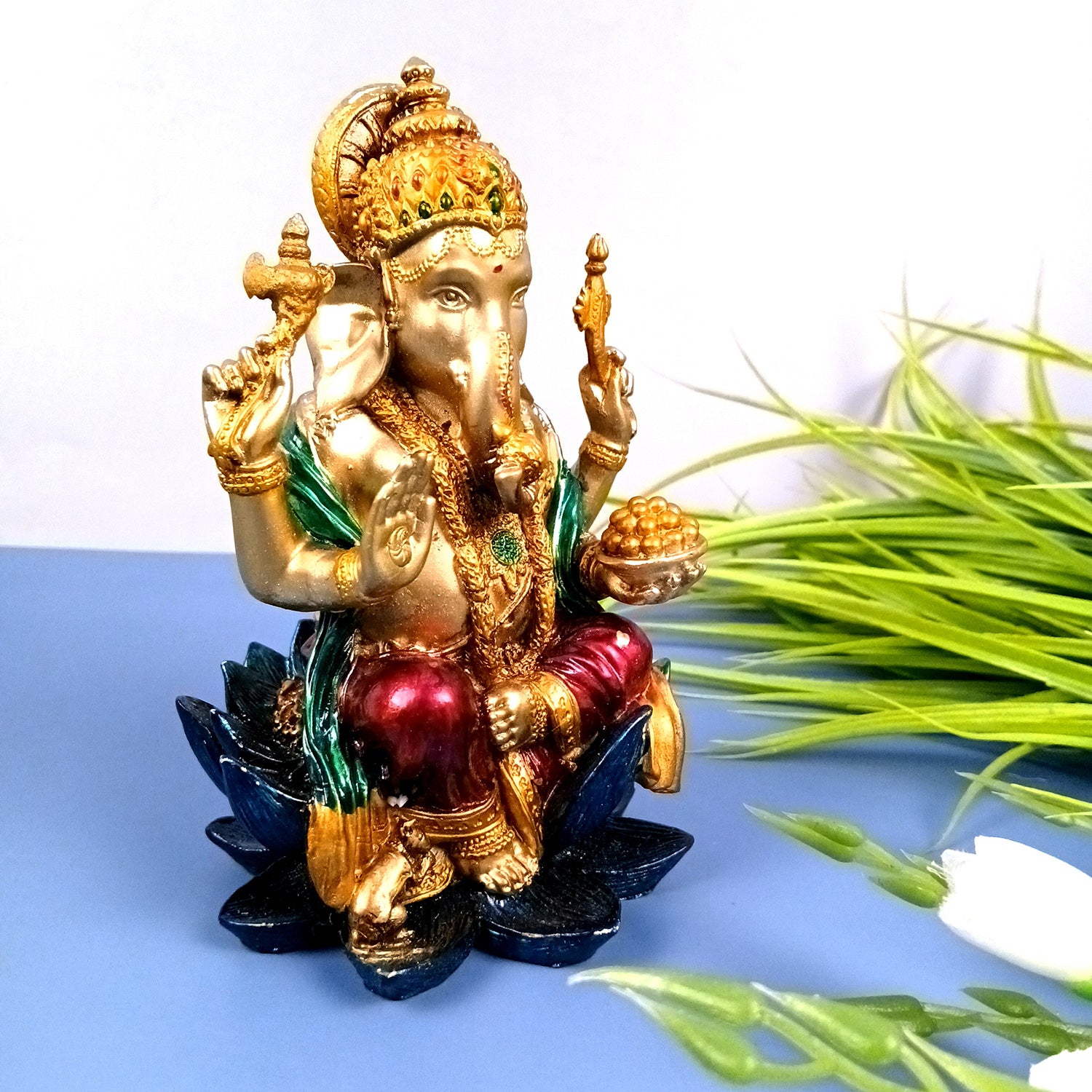 Ganesh Statue | Lord Ganesha Idol | Ganpati Murti - for Home, Puja, Living Room, Entrance, Office Desk, Table Decor, Diwali & Gifts - 7 Inch (Marble Dust, Golden) - Apkamart