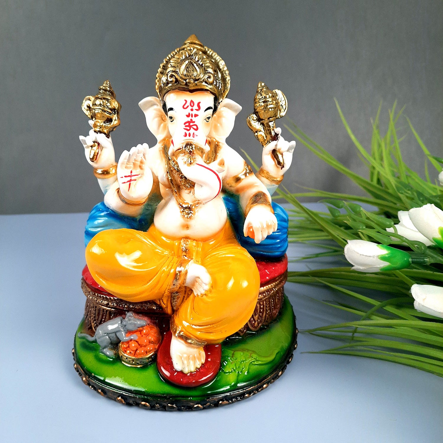 Ganesh Idol Murti | Shri Ganesha Statue | Ganpati Murti - for Puja, Home, Office Desk, Table, Living Room Decor & Gifts - 8 Inch - Apkamart