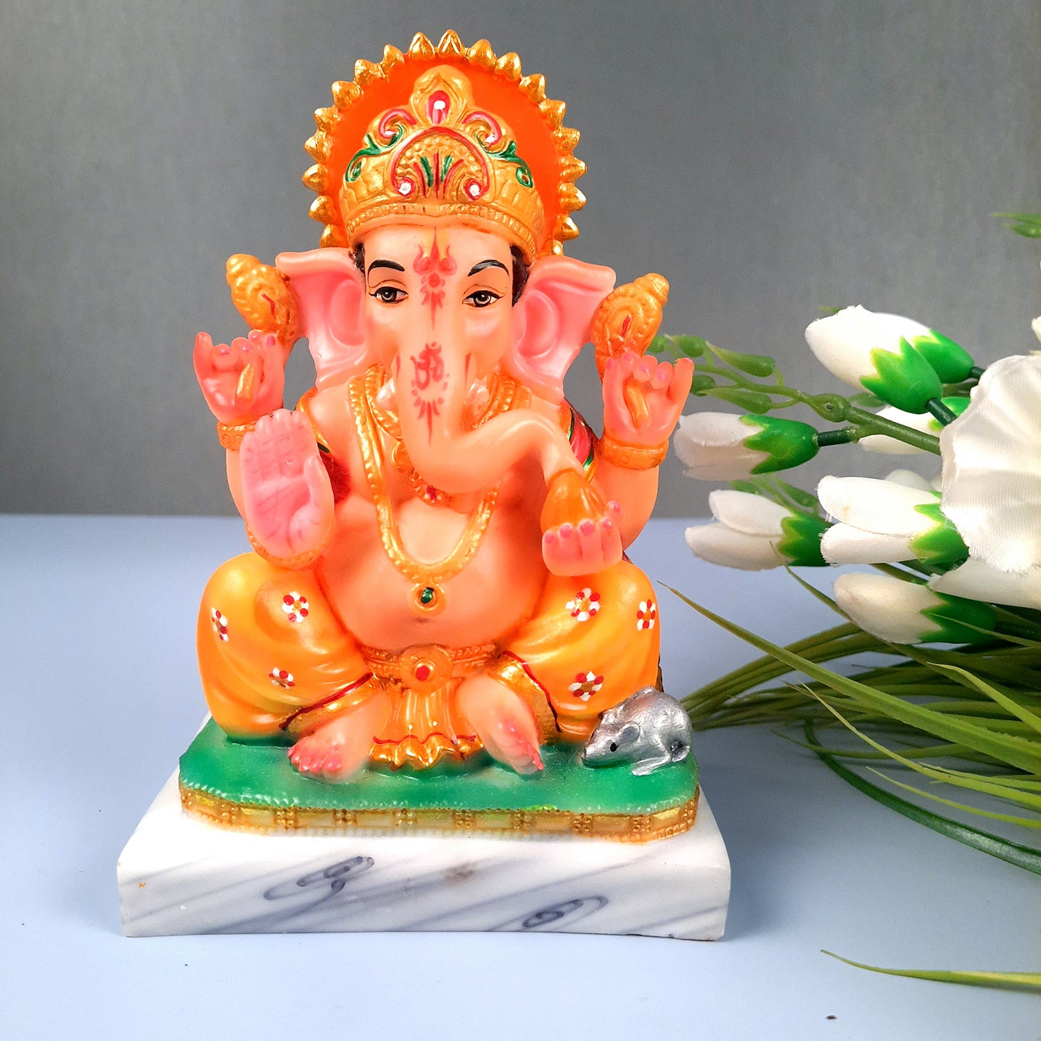 Ganesh Statue | Lord Ganesha Idol | Ganpati Murti - for Home, Puja, Living Room, Entrance, Office Desk, Table Decor & Gifts - 7 Inch - Apkamart