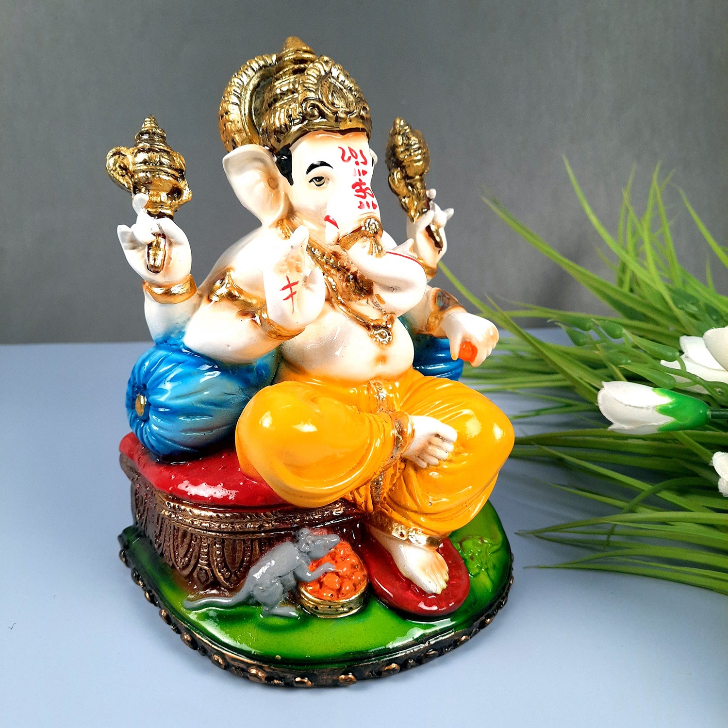 Ganesh Idol Murti | Shri Ganesha Statue | Ganpati Murti - for Puja, Home, Office Desk, Table, Living Room Decor & Gifts - 8 Inch - Apkamart