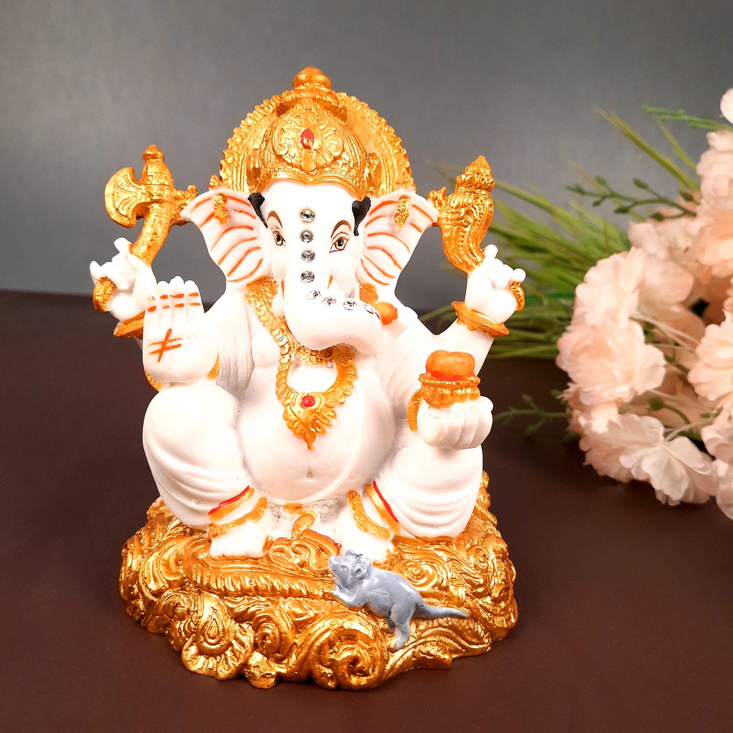 Ganesh Statue With Marble Look | Ganesha Murti With High-Quality Finish | Ganpati Idol - Puja, Home, Office Desk, Table Decor, Diwali Gift - 6 Inch - apkamart #Style_Design 2