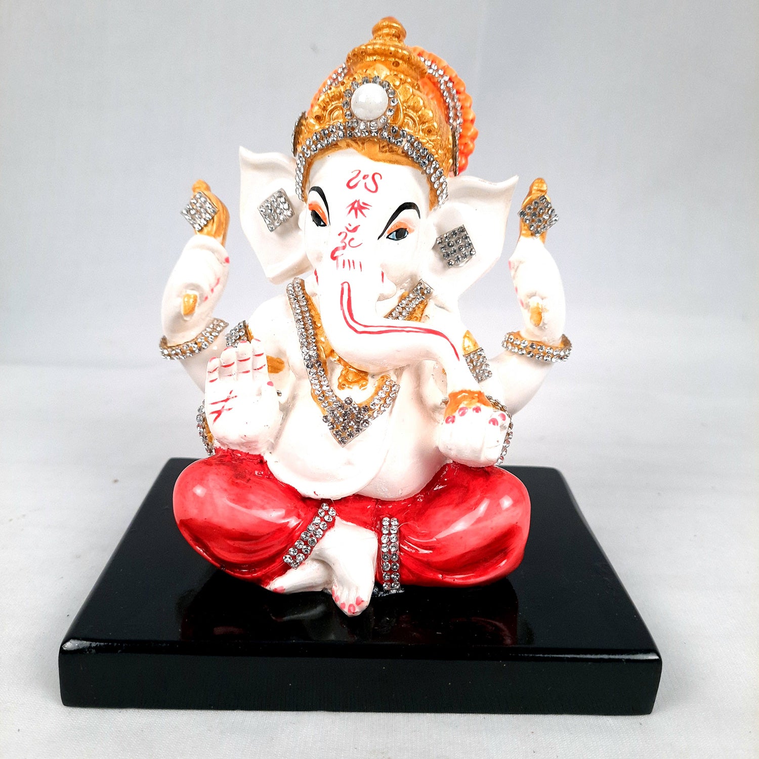 Ganesh Statue With Stone Work | Ganesha Idol Marble Look | Ganpati Murti - Puja, Home, Office Desk, Table Decor, Diwali Gift - 6 Inch - apkamart #Color_Red