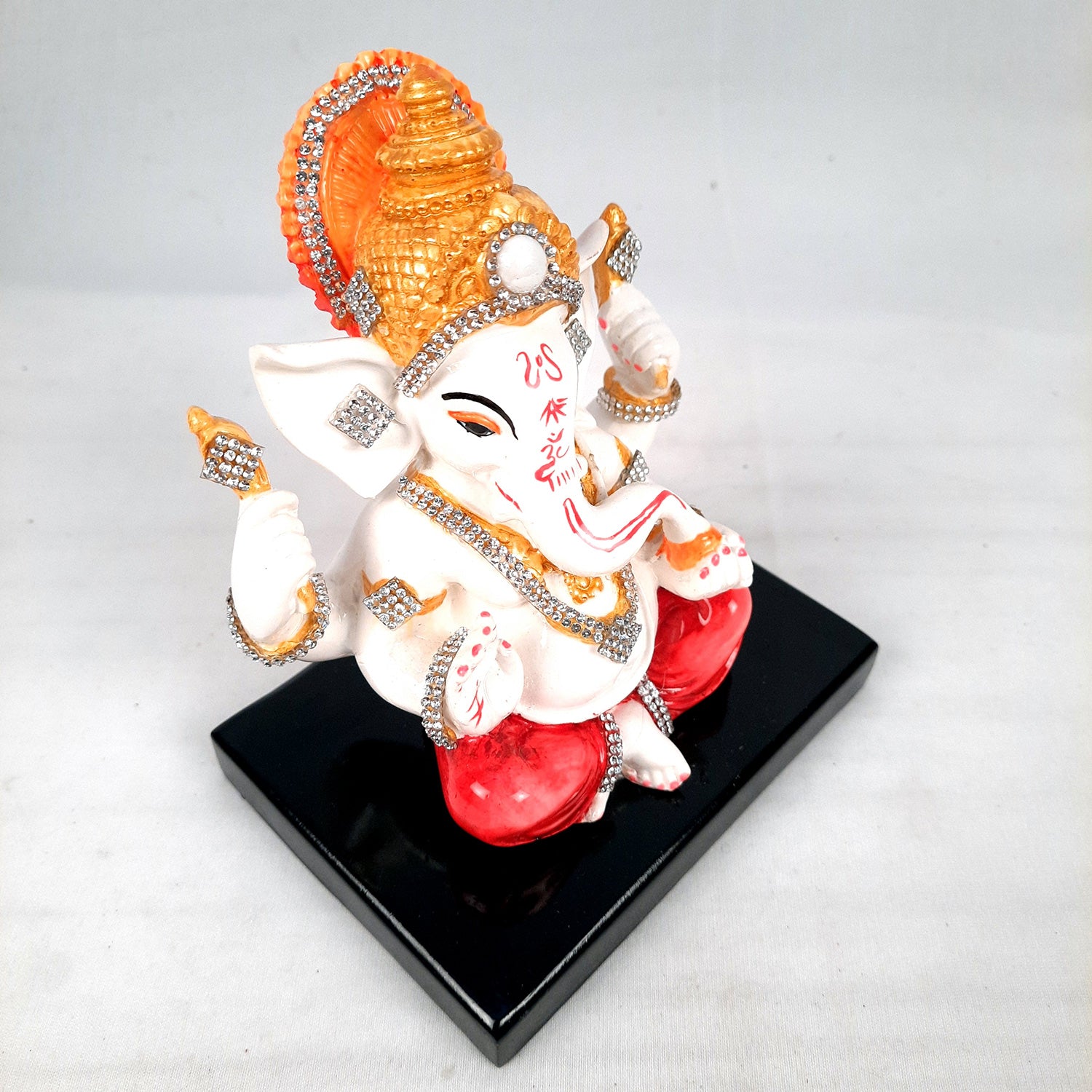 Ganesh Statue With Stone Work | Ganesha Idol Marble Look | Ganpati Murti - Puja, Home, Office Desk, Table Decor, Diwali Gift - 6 Inch - apkamart #Color_Red