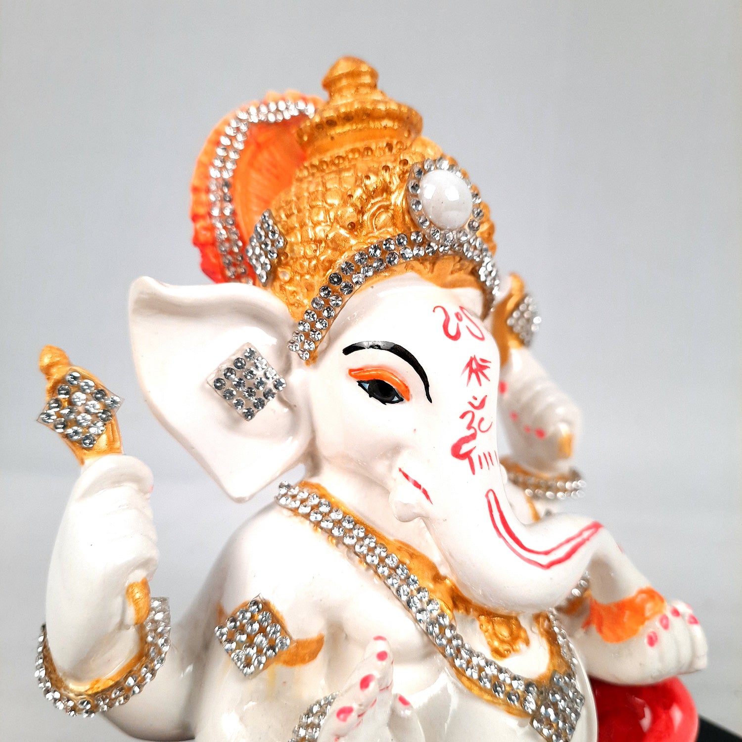 Ganesh Statue With Stone Work | Ganesha Idol Marble Look | Ganpati Murti - Puja, Home, Office Desk, Table Decor, Diwali Gift - 6 Inch - apkamart #Color_Red