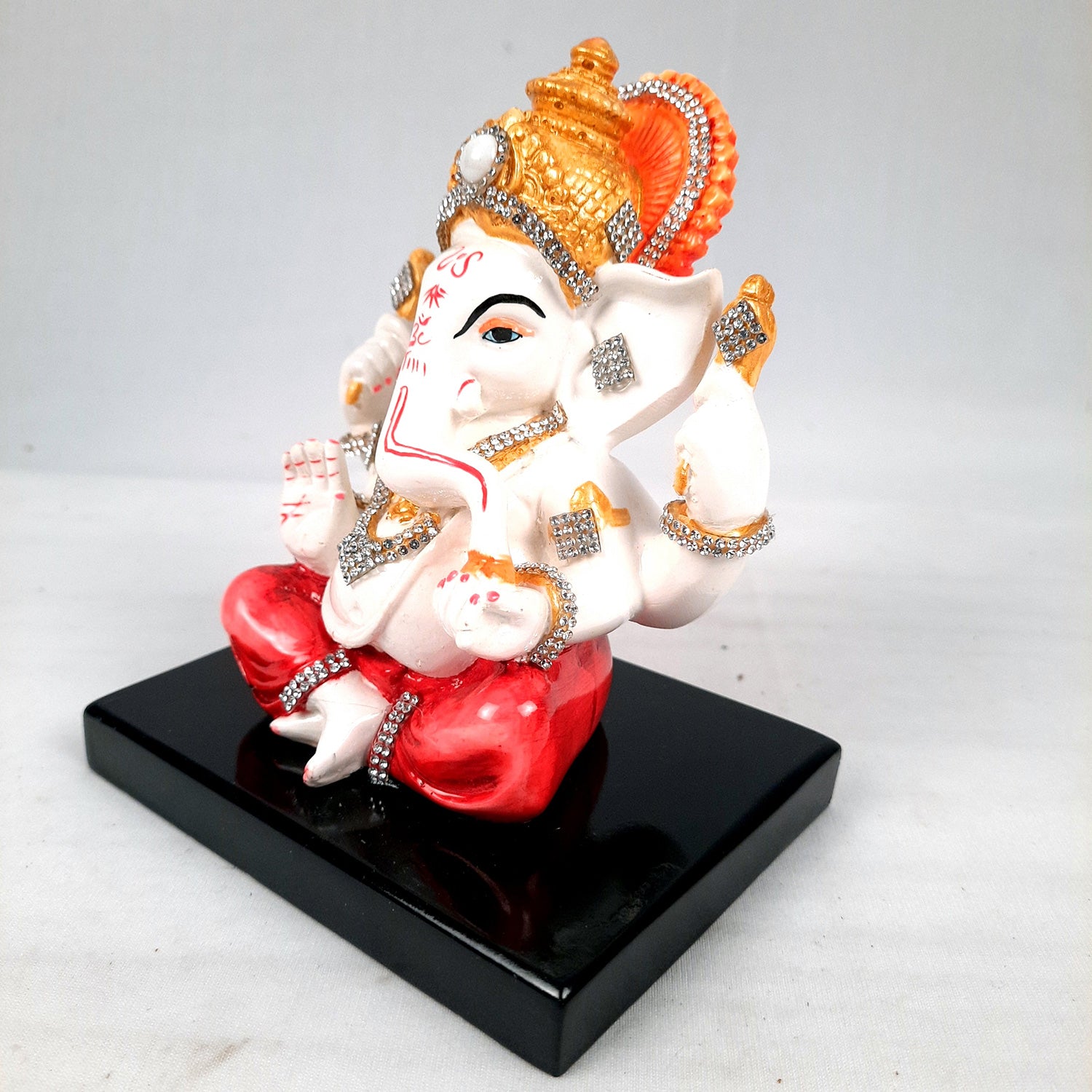 Ganesh Statue With Stone Work | Ganesha Idol Marble Look | Ganpati Murti - Puja, Home, Office Desk, Table Decor, Diwali Gift - 6 Inch - apkamart #Color_Red