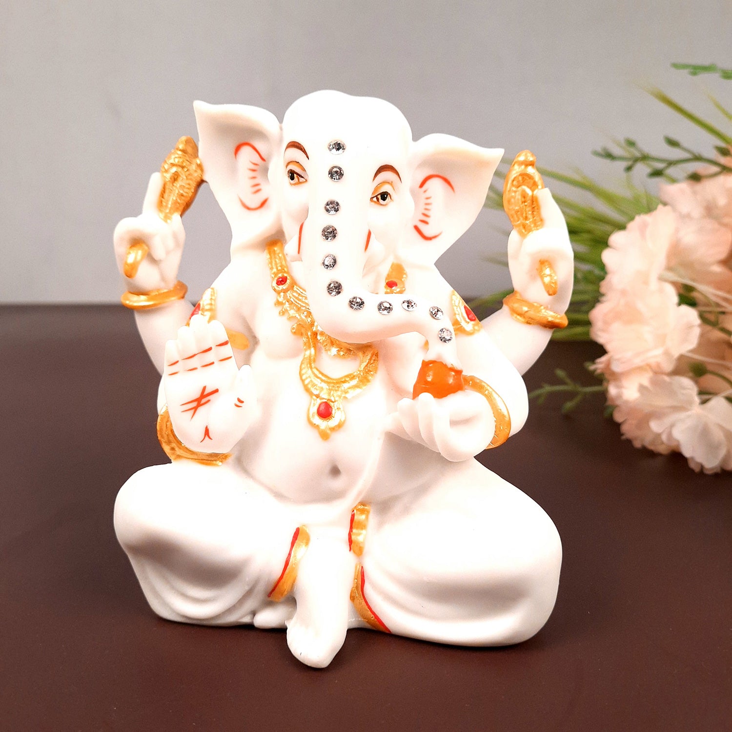 Ganesh Statue With Marble Finish | Exclusive Ganesha Murti | Ganpati Idol - Puja, Home, Office Desk, Table Decor, Diwali Gift - 5 Inch - apkamart #Style_design 1