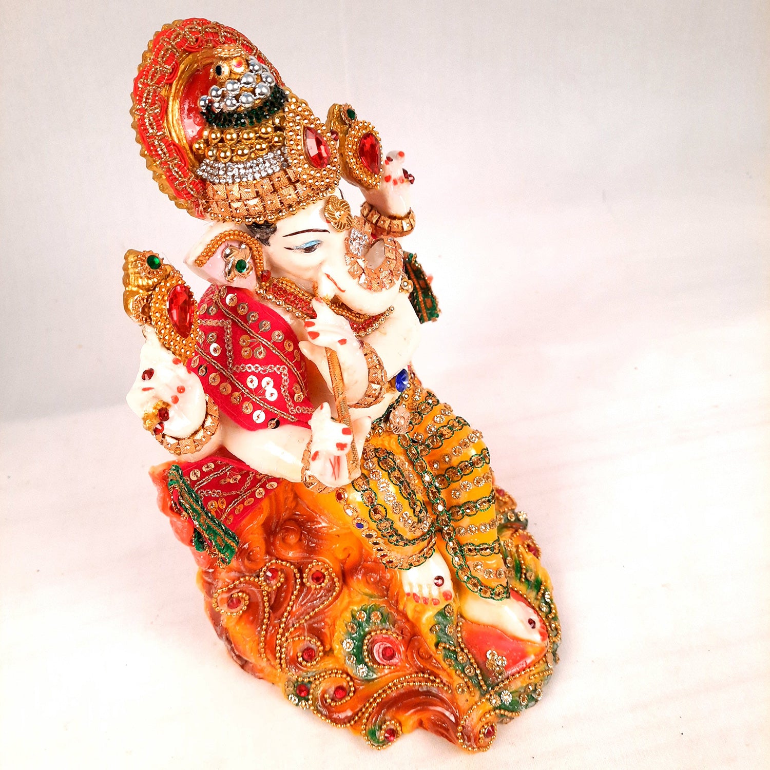 Ganesh Statue - Beads Work With Premium Finish | Ganesha Decorated Idol - for Home, Living Room, Office, Puja, Entrance Decor & Gifts - 10 Inch - Apkamart