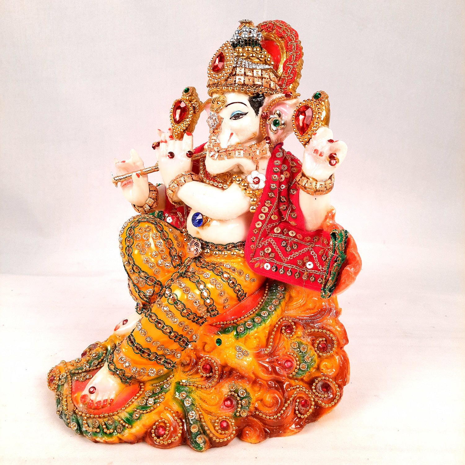 Ganesh Statue - Beads Work With Premium Finish | Ganesha Decorated Idol - for Home, Living Room, Office, Puja, Entrance Decor & Gifts - 10 Inch - Apkamart