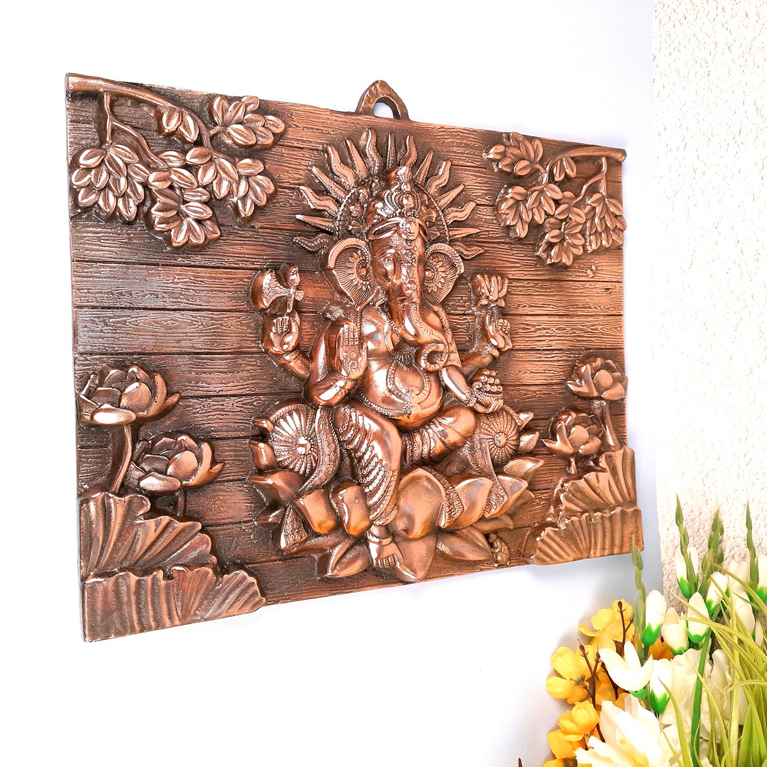 Ganesh Idol Wall Hanging | Lord Ganesha Sitting on Lotus Wall Statue Decor | Religious & Spiritual Wall Art - For Puja, Home & Entrance Living Room & Gift - 17 Inch - apkamart #Size_17 Inch