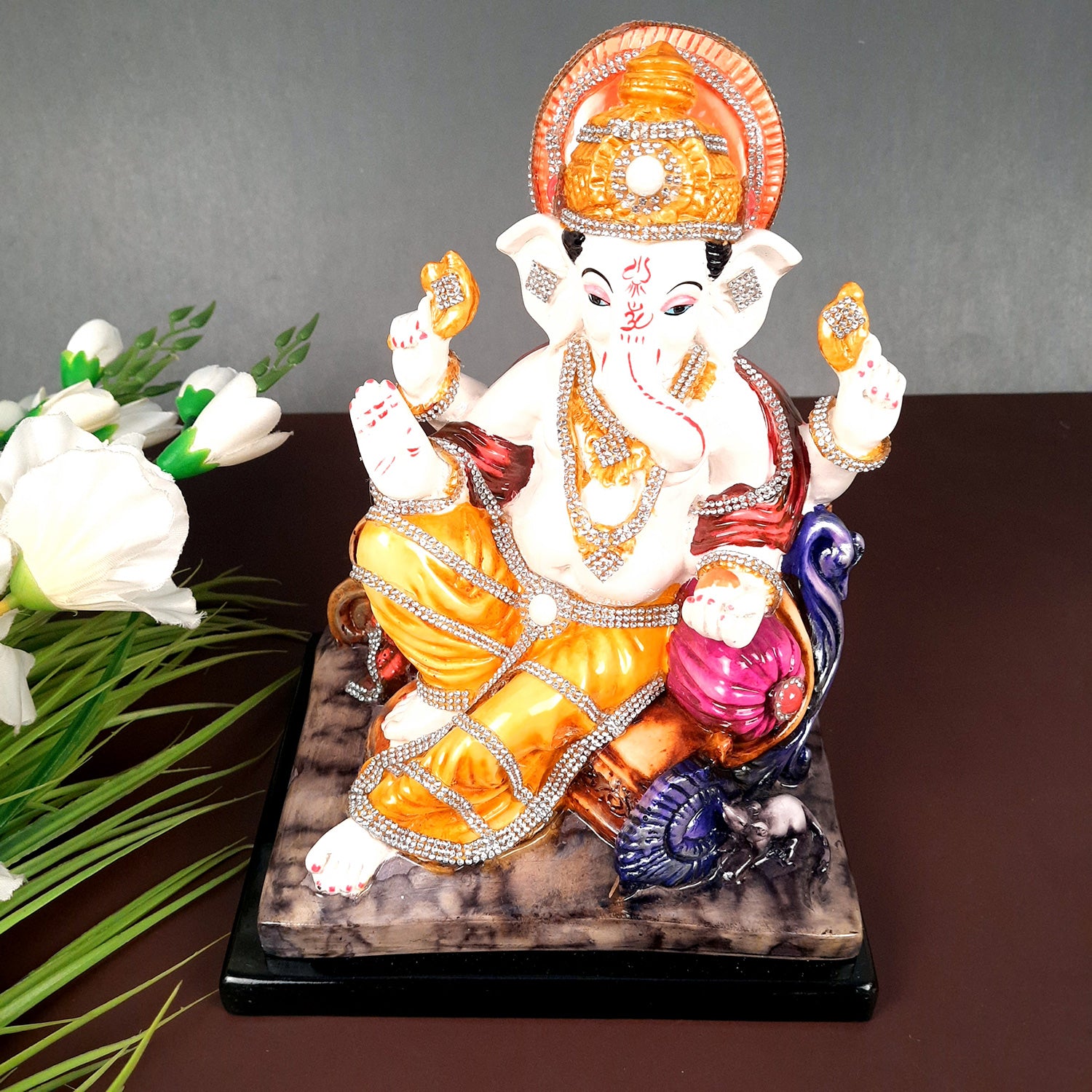 Ganesh Statue - Stone Work With Premium Finish | Ganesha Decorated Idol - for Home, Living Room, Office, Puja, Entrance Decor & Gifts - apkamart #Style_Design 1