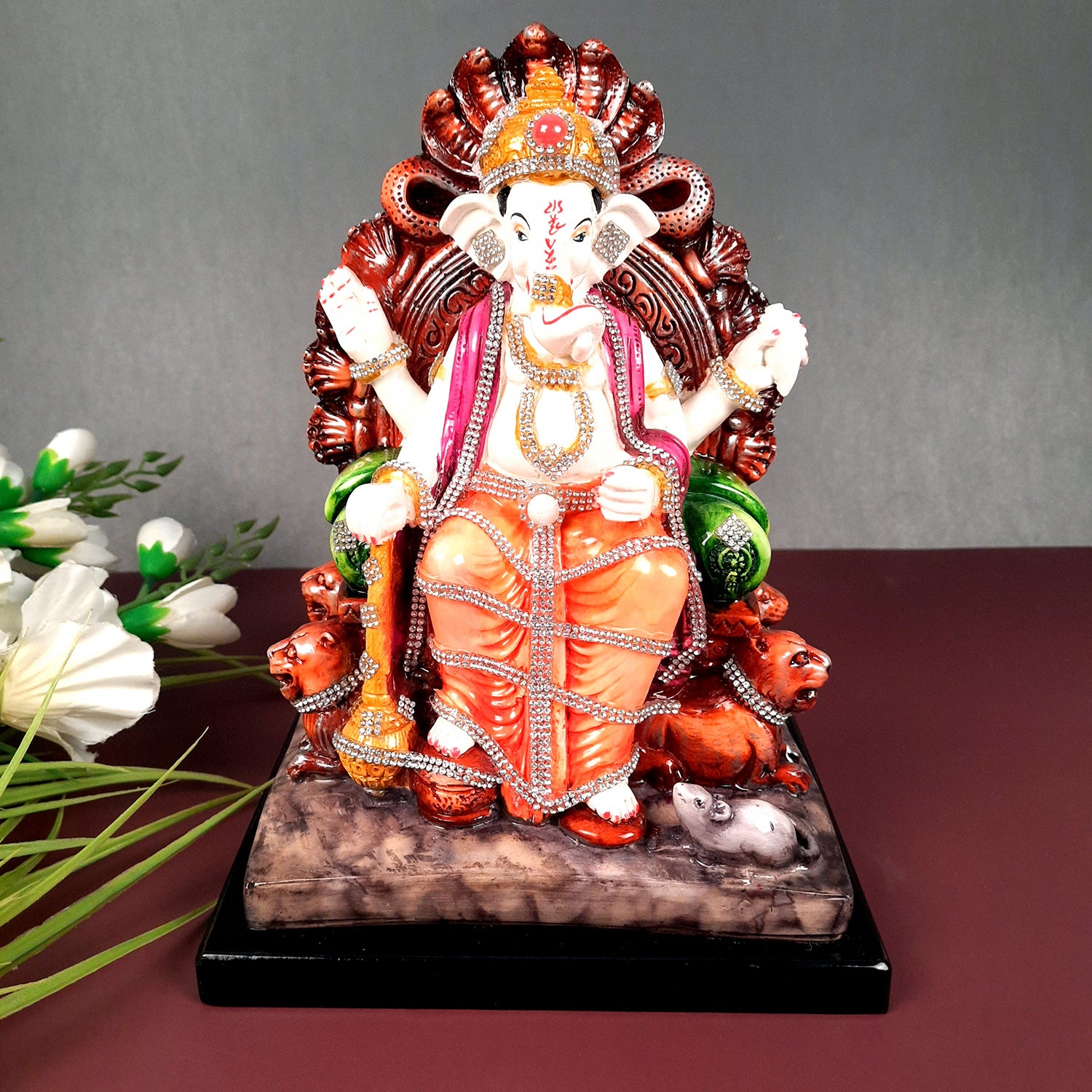 Ganesh Statue - Stone Work With Premium Finish | Ganesha Decorated Idol - for Home, Living Room, Office, Puja, Entrance Decor & Gifts - apkamart #Style_Design 3