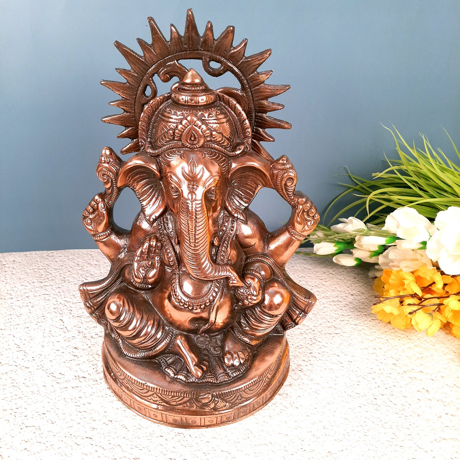 Ganesh Statue | Ganesha Idol Murti - for Puja, Home, Living Room Decor | Religious & Spiritual Art | Diwali & Housewarming Gift - 14 Inch - Apkamart