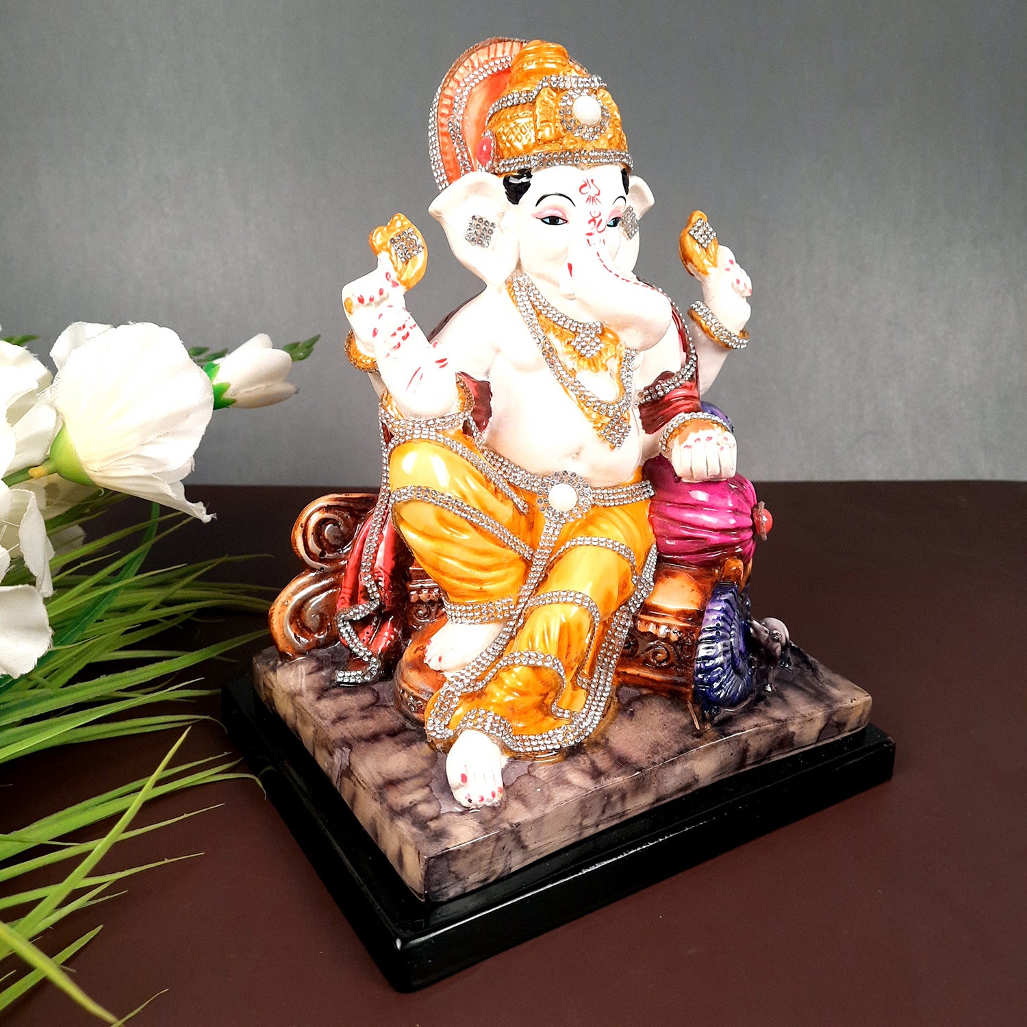 Ganesh Statue - Stone Work With Premium Finish | Ganesha Decorated Idol - for Home, Living Room, Office, Puja, Entrance Decor & Gifts - apkamart #Style_Design 1