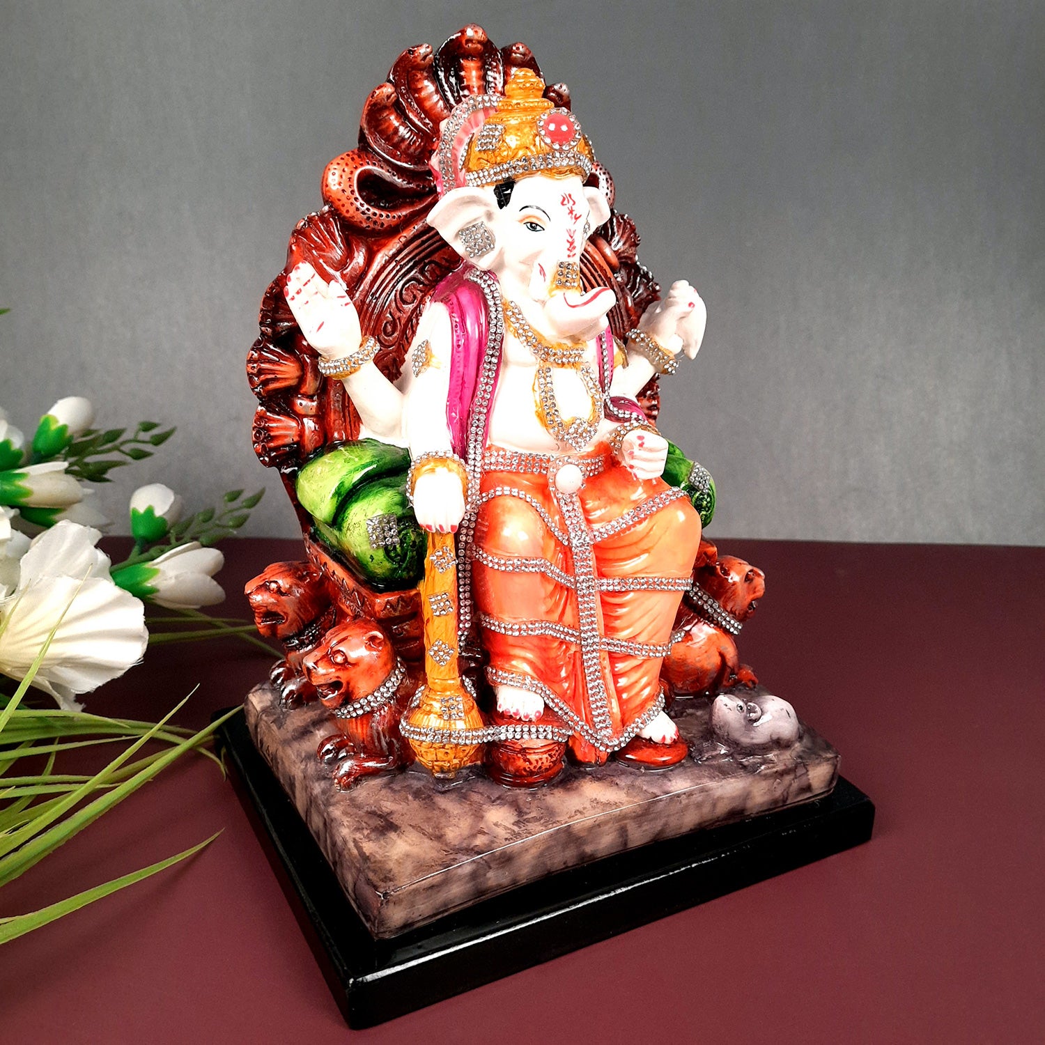 Ganesh Statue - Stone Work With Premium Finish | Ganesha Decorated Idol - for Home, Living Room, Office, Puja, Entrance Decor & Gifts - apkamart #Style_Design 3