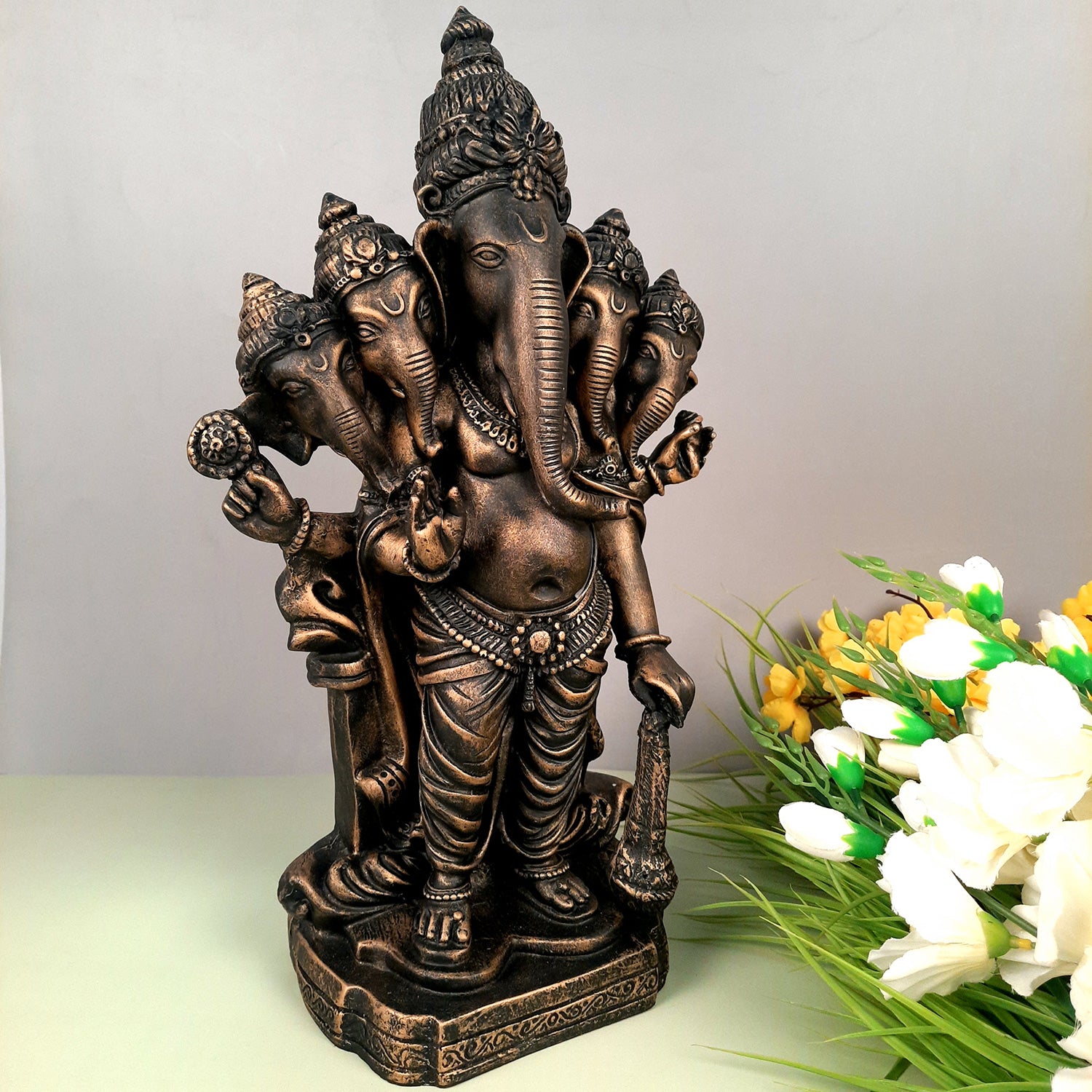 Panchmukhi Ganesh Idol | Big Lord Ganesha Statue Murti - for Puja, Home & Entrance Living Room Decor & Gift - 18 Inch - apkamart #Color_Black