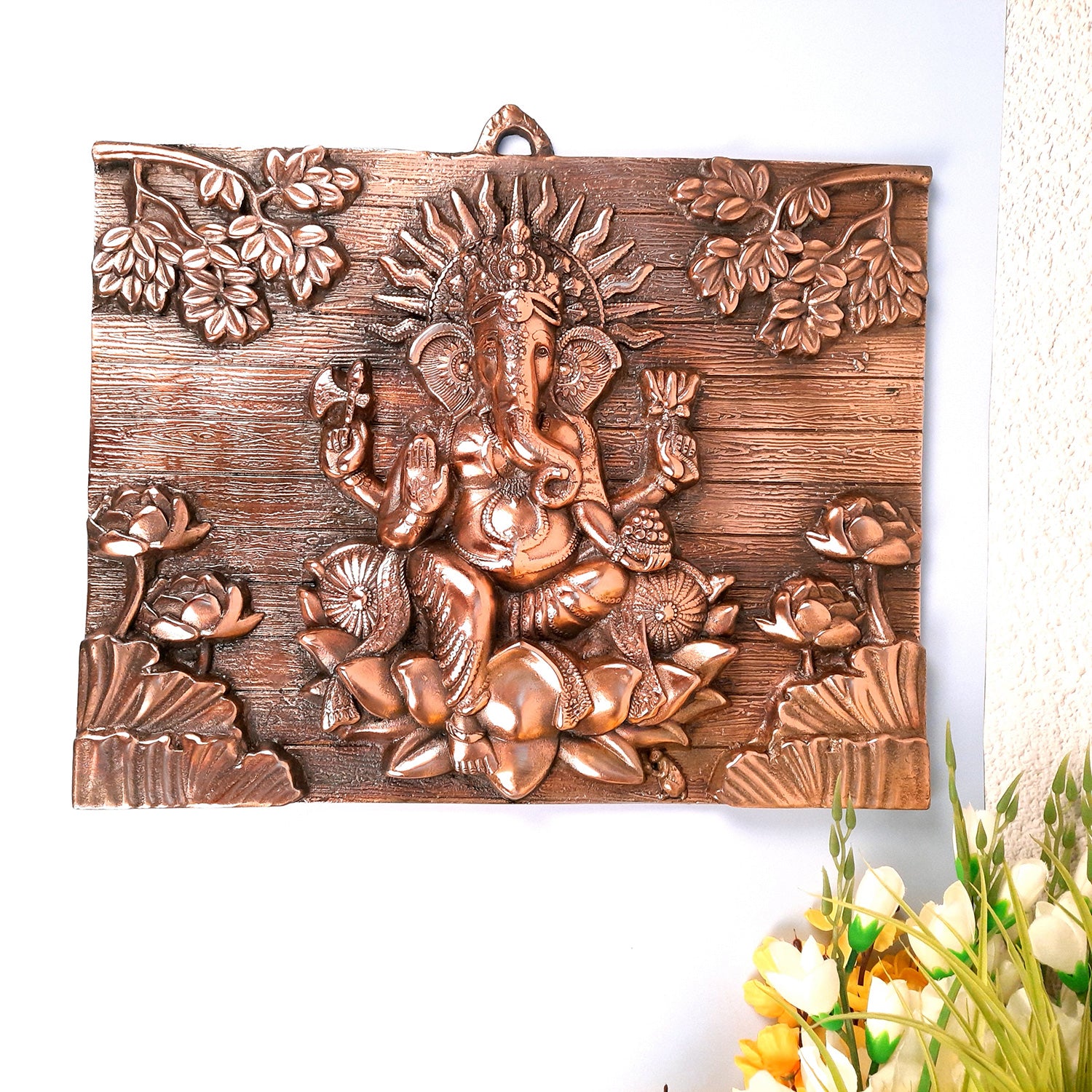 Ganesh Idol Wall Hanging | Lord Ganesha Sitting on Lotus Wall Statue Decor | Religious & Spiritual Wall Art - For Puja, Home & Entrance Living Room & Gift - 17 Inch - apkamart #Size_17 Inch