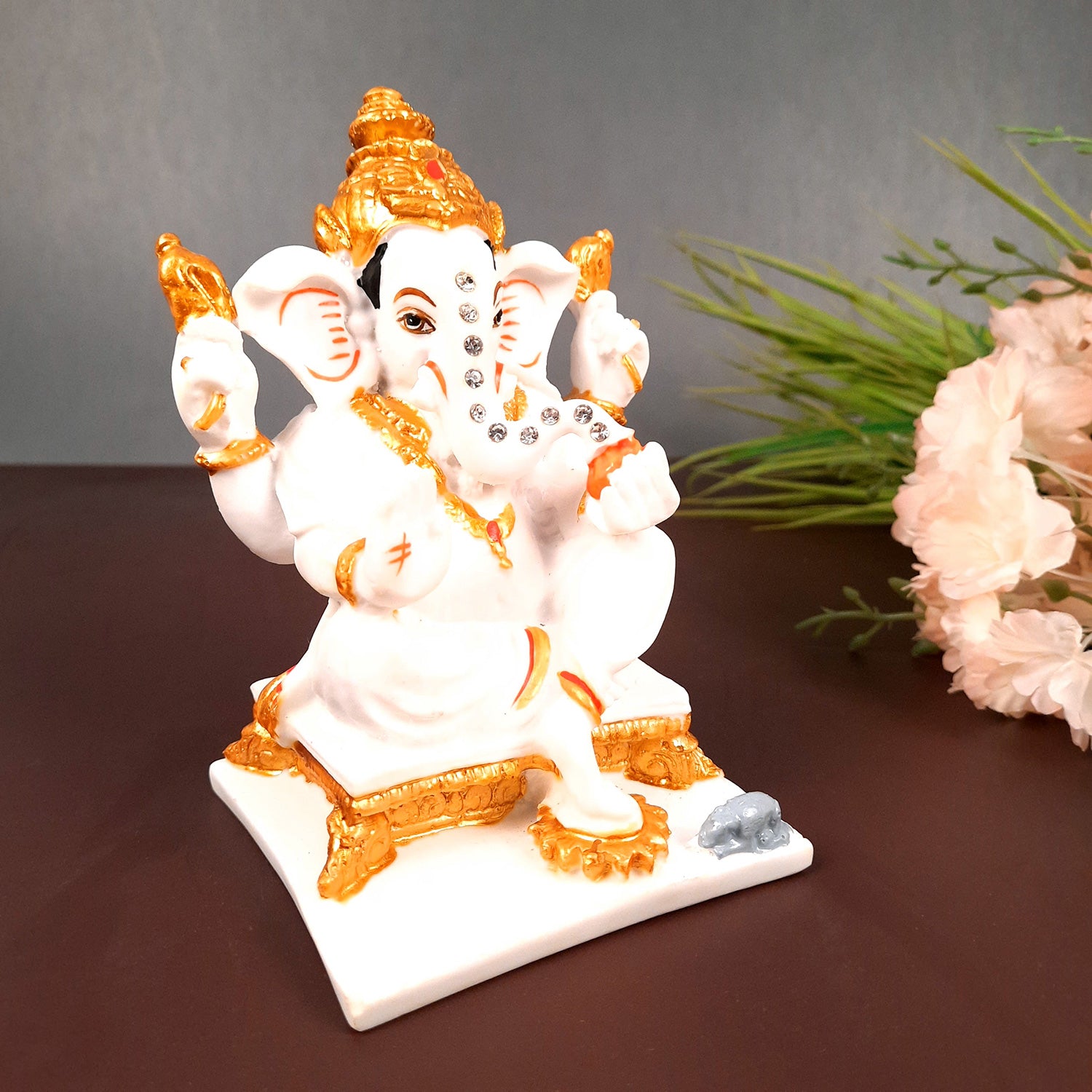 Ganesh Statue With Marble Look | Ganesha Murti With High-Quality Finish | Ganpati Idol - Puja, Home, Office Desk, Table Decor, Diwali Gift - 6 Inch - apkamart #Style_Design 3