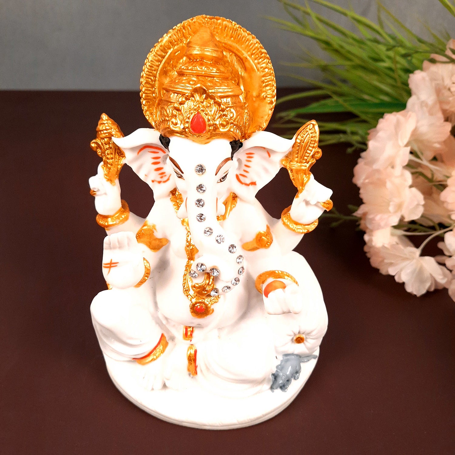 Ganesh Statue With Marble Look | Ganesha Murti With High-Quality Finish | Ganpati Idol - Puja, Home, Office Desk, Table Decor, Diwali Gift - 6 Inch - apkamart #Style_Design 1