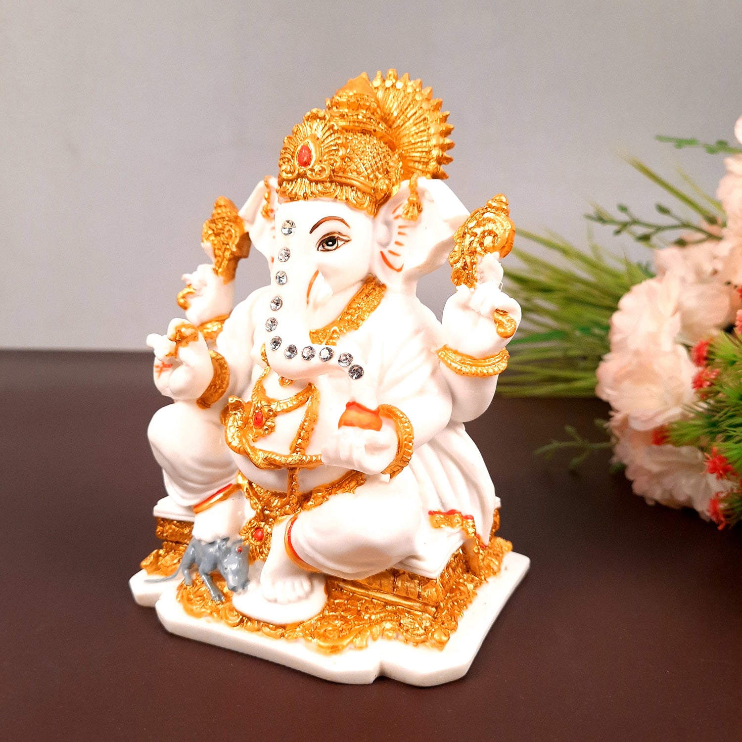 Ganesh Statue With Marble Finish | Exclusive Ganesha Murti | Ganpati Idol - Puja, Home, Office Desk, Table Decor, Diwali Gift - 5 Inch - apkamart #Style_design 2