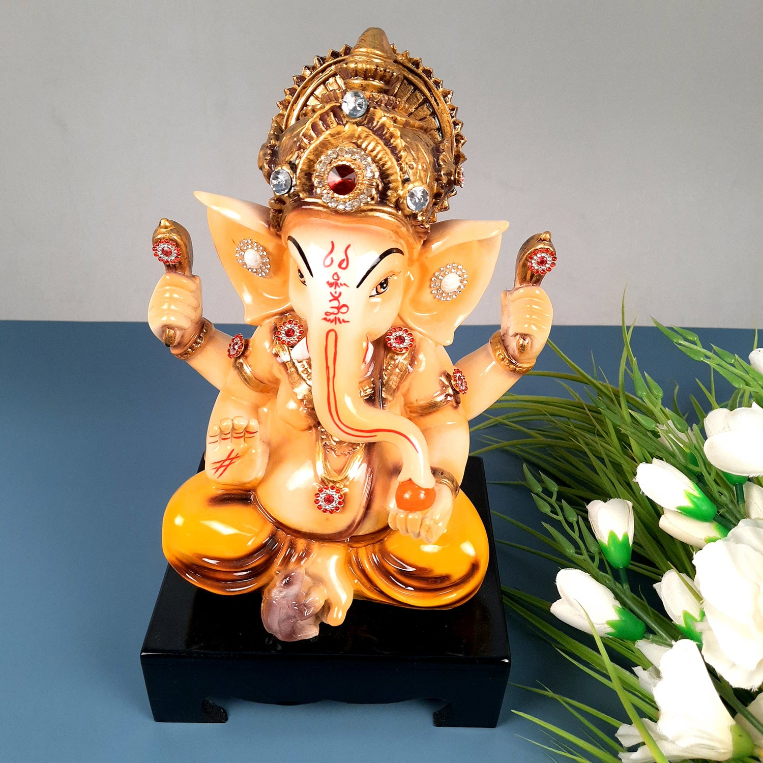 Ganesh Idol | Lord Ganesha Statue Murti - for Puja, Home & Entrance Living Room Decor & Gift - 12 Inch - apkamart #Color_Yellow