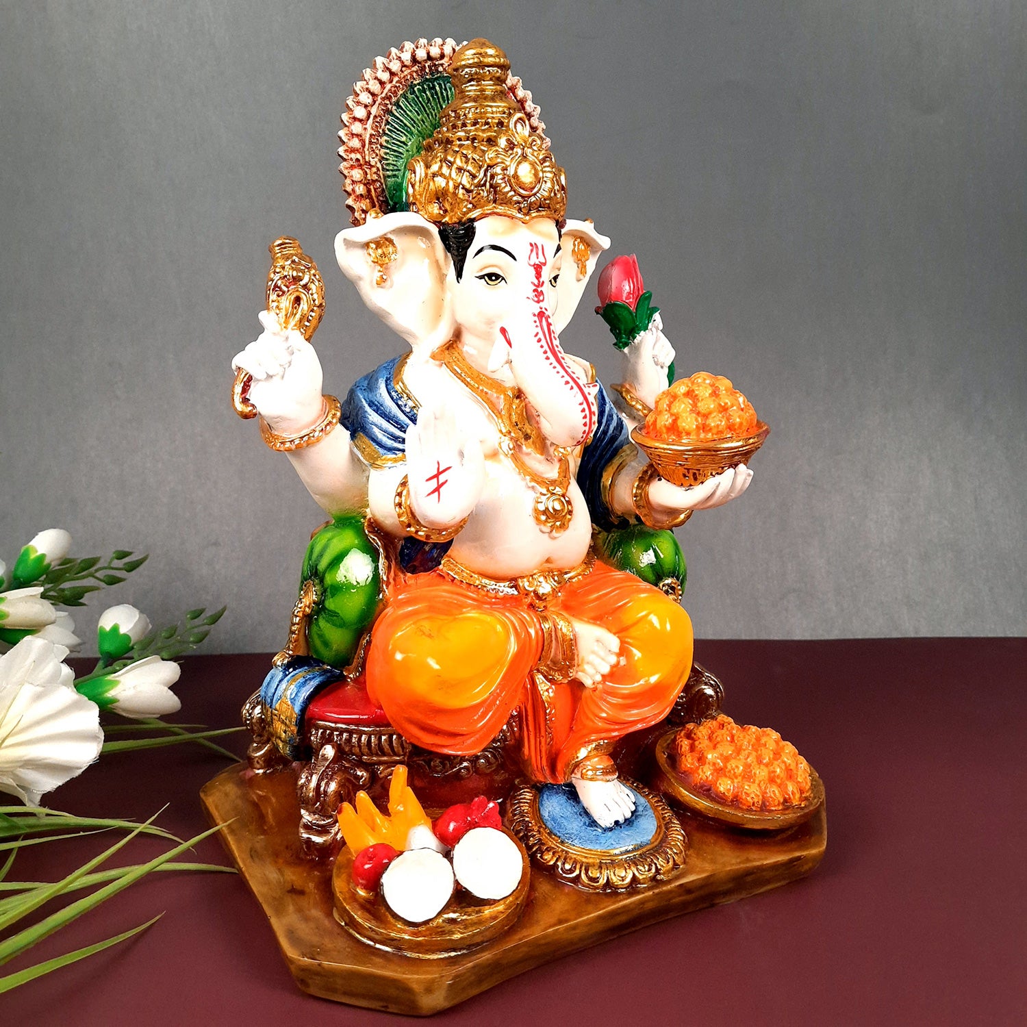 Ganesh Idol | Ganesha Statue With Premium Finish | Ganpati Murti - Puja, Home, Office Desk, Table, Living Room Decor, Diwali Gift - 13 Inch - apkamart