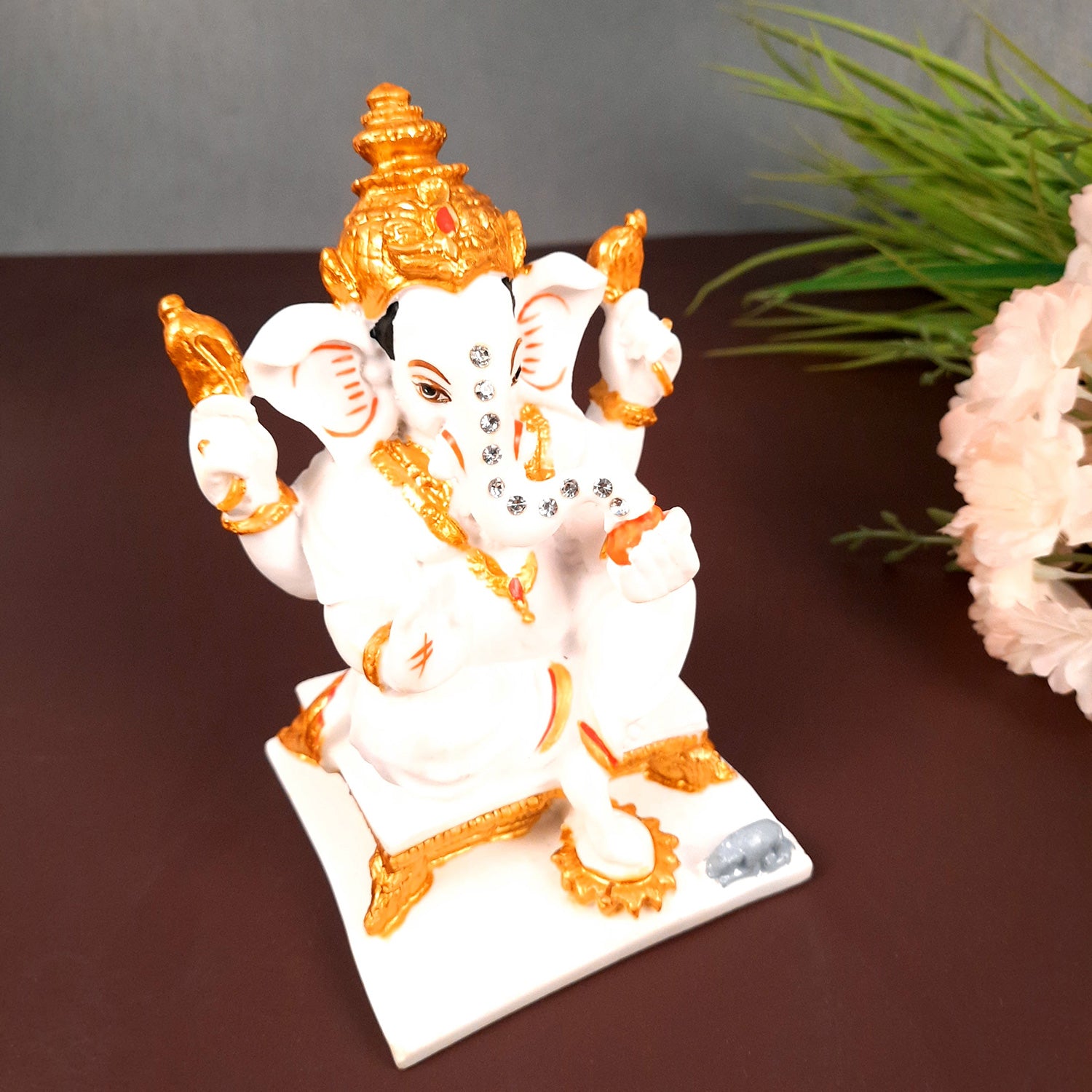 Ganesh Statue With Marble Look | Ganesha Murti With High-Quality Finish | Ganpati Idol - Puja, Home, Office Desk, Table Decor, Diwali Gift - 6 Inch - apkamart #Style_Design 3