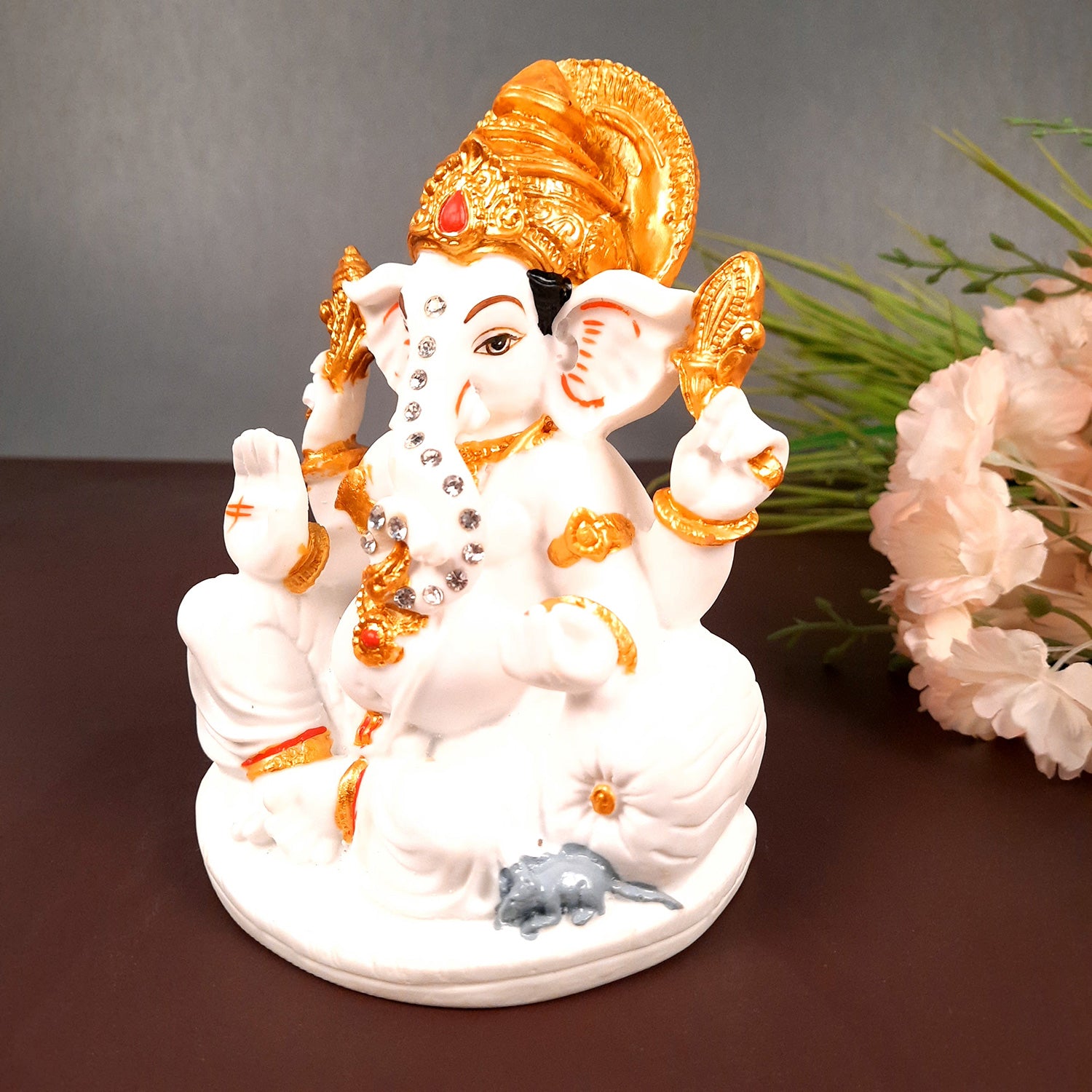 Ganesh Statue With Marble Look | Ganesha Murti With High-Quality Finish | Ganpati Idol - Puja, Home, Office Desk, Table Decor, Diwali Gift - 6 Inch - apkamart #Style_Design 1