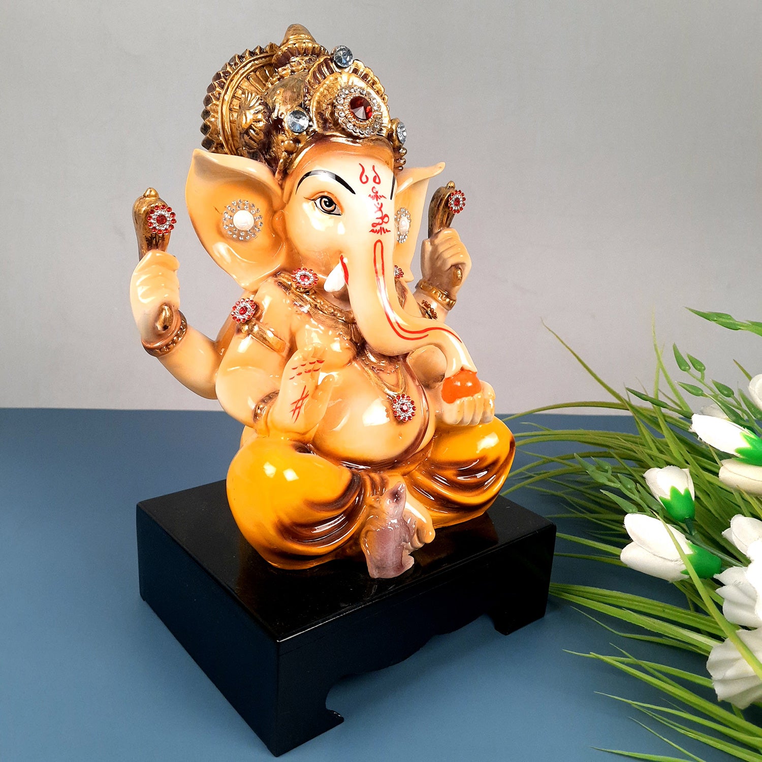 Ganesh Idol | Lord Ganesha Statue Murti - for Puja, Home & Entrance Living Room Decor & Gift - 12 Inch - apkamart #Color_Yellow