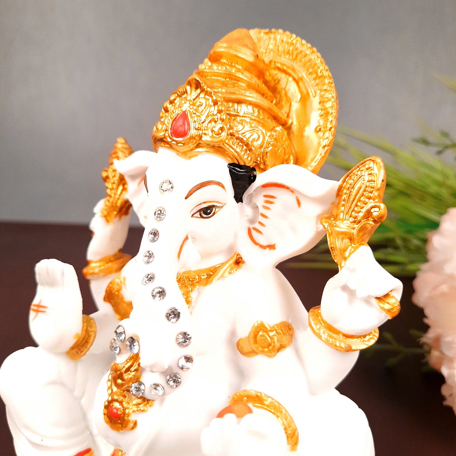 Ganesh Statue With Marble Look | Ganesha Murti With High-Quality Finish | Ganpati Idol - Puja, Home, Office Desk, Table Decor, Diwali Gift - 6 Inch - apkamart #Style_Design 1